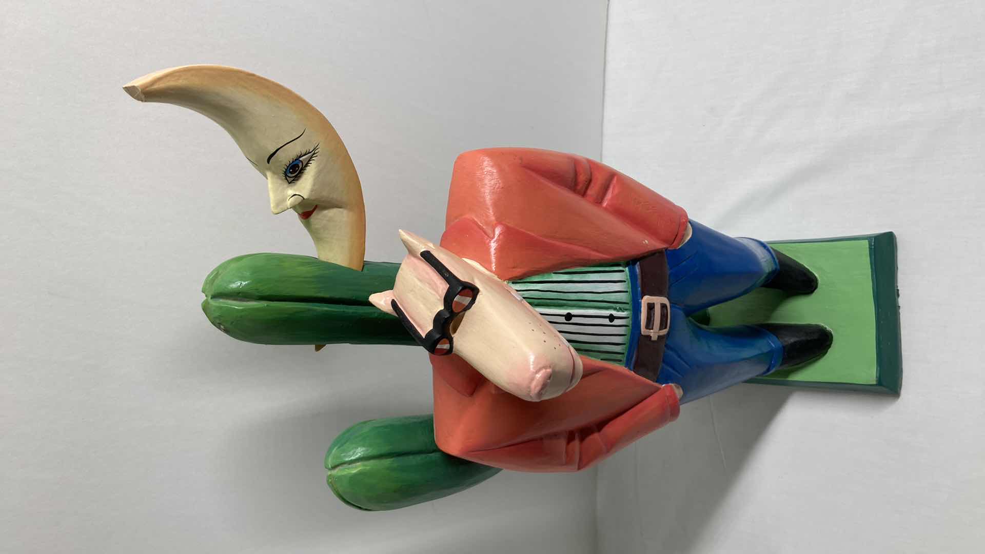 Photo 1 of COYOTE MAN HAND PAINTED WOOD CARVED SCULPTURE BY MARKUS PIERSON 7.5” X 7” H19”