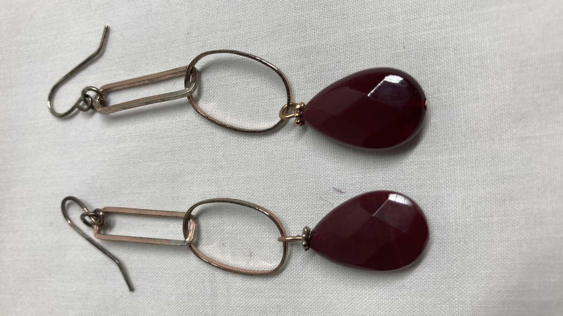 Photo 1 of DARK RED TEARDROP EARRINGS 0.5” X 3”