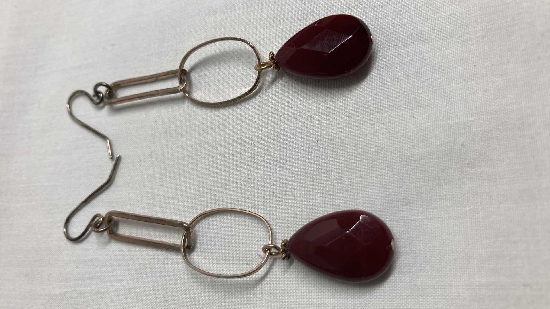 Photo 1 of DARK RED TEARDROP EARRINGS 0.5” X 3”