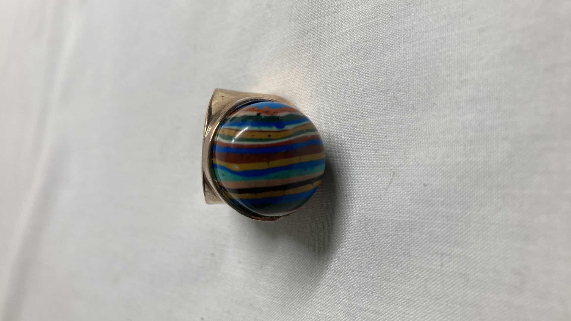 Photo 2 of RAINBOW CALSILICA & SILVER PLATED RING SIZE 9/10