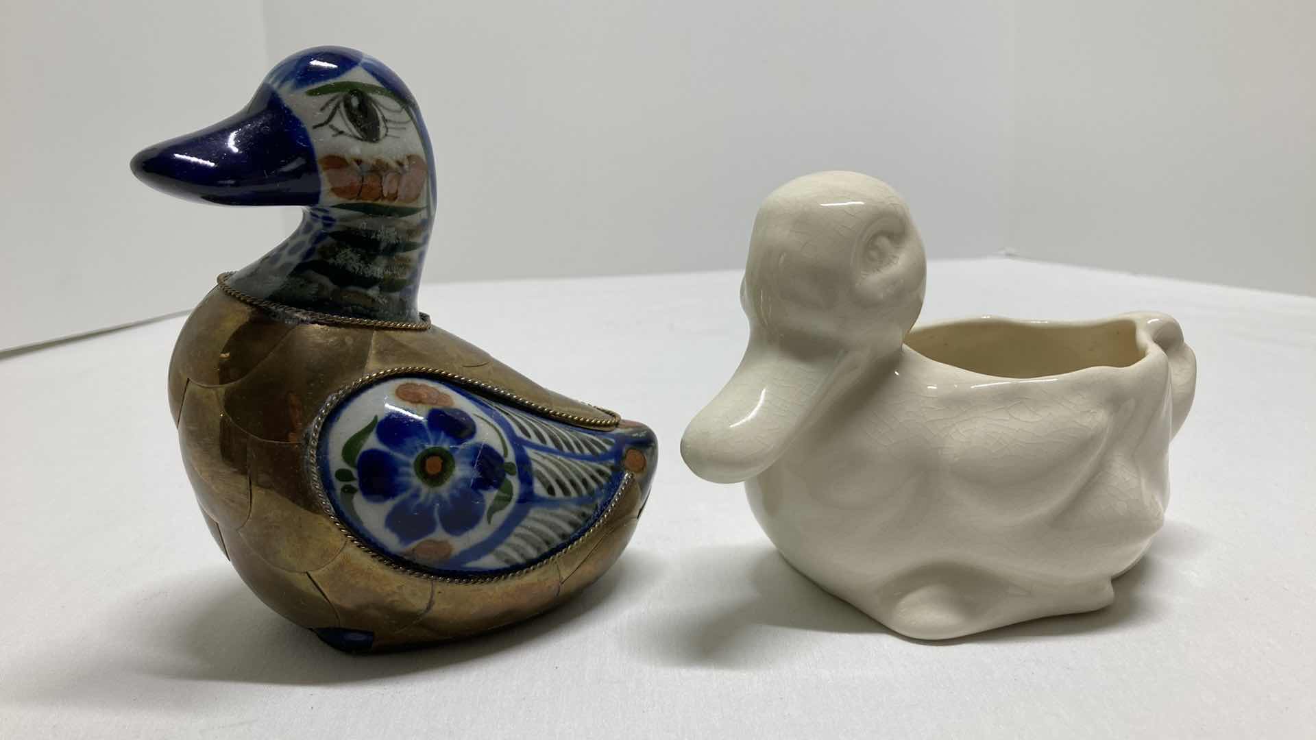 Photo 1 of BRASS PLATED W CERAMIC DUCK DECOR & CERAMIC DUCK BOWL 5.5” X 4”