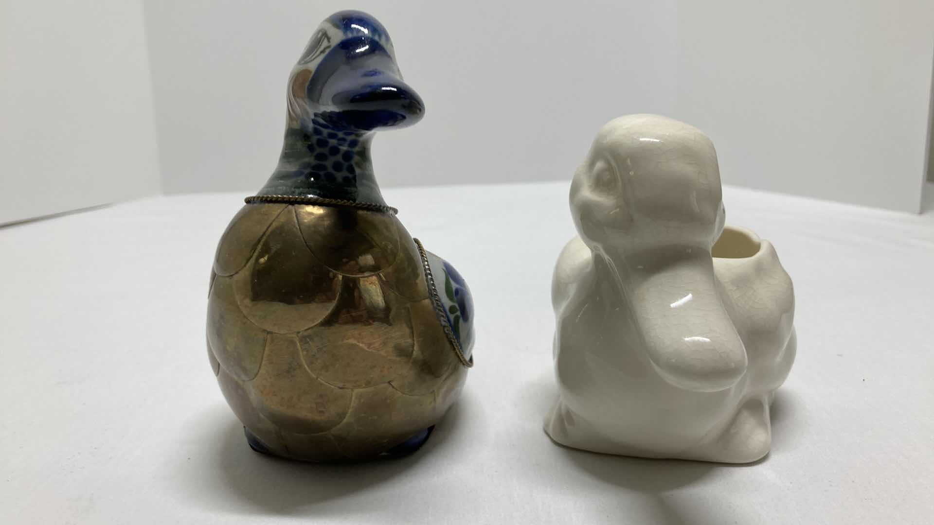 Photo 1 of BRASS PLATED W CERAMIC DUCK DECOR & CERAMIC DUCK BOWL 5.5” X 4”