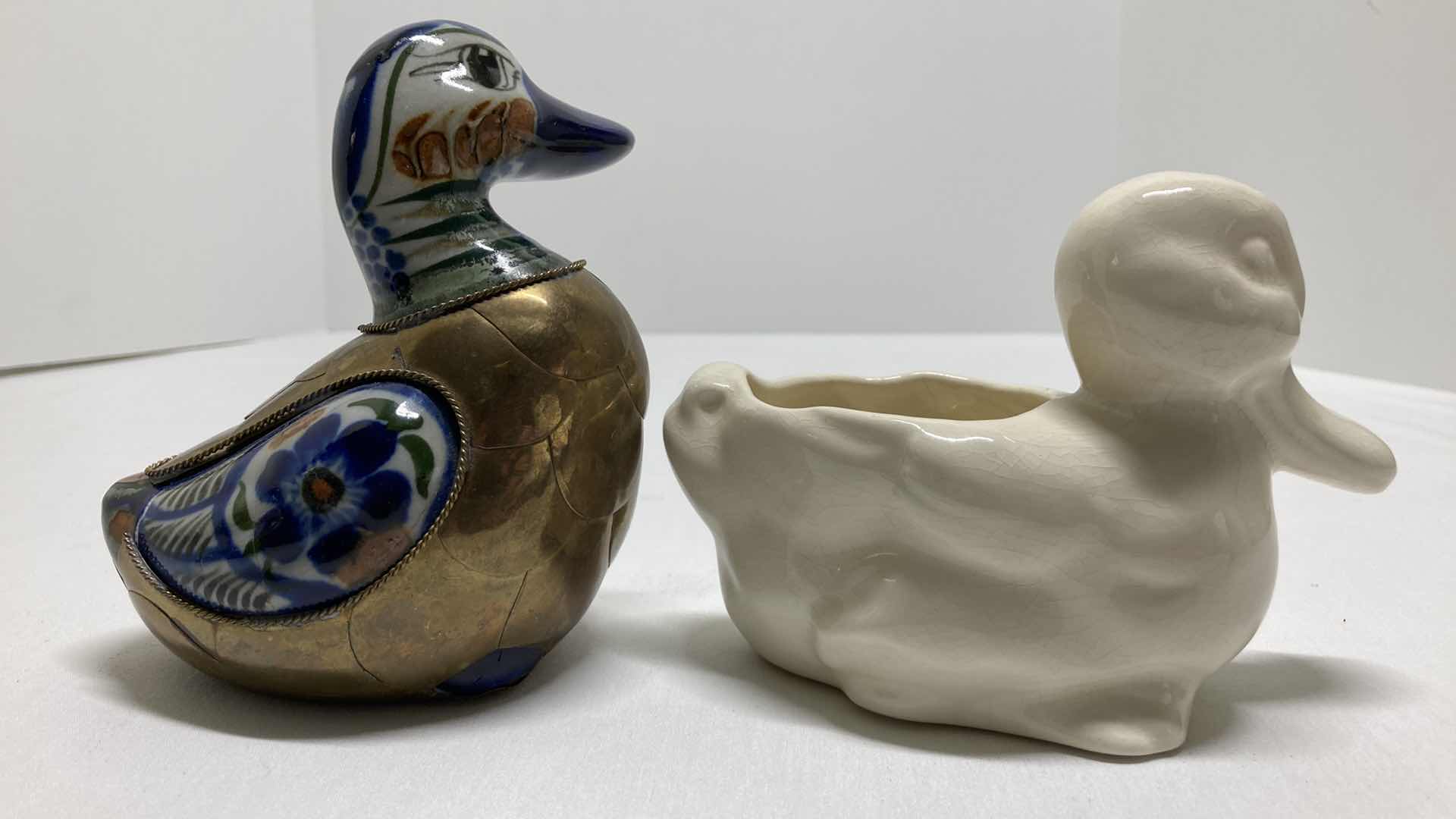 Photo 1 of BRASS PLATED W CERAMIC DUCK DECOR & CERAMIC DUCK BOWL 5.5” X 4”