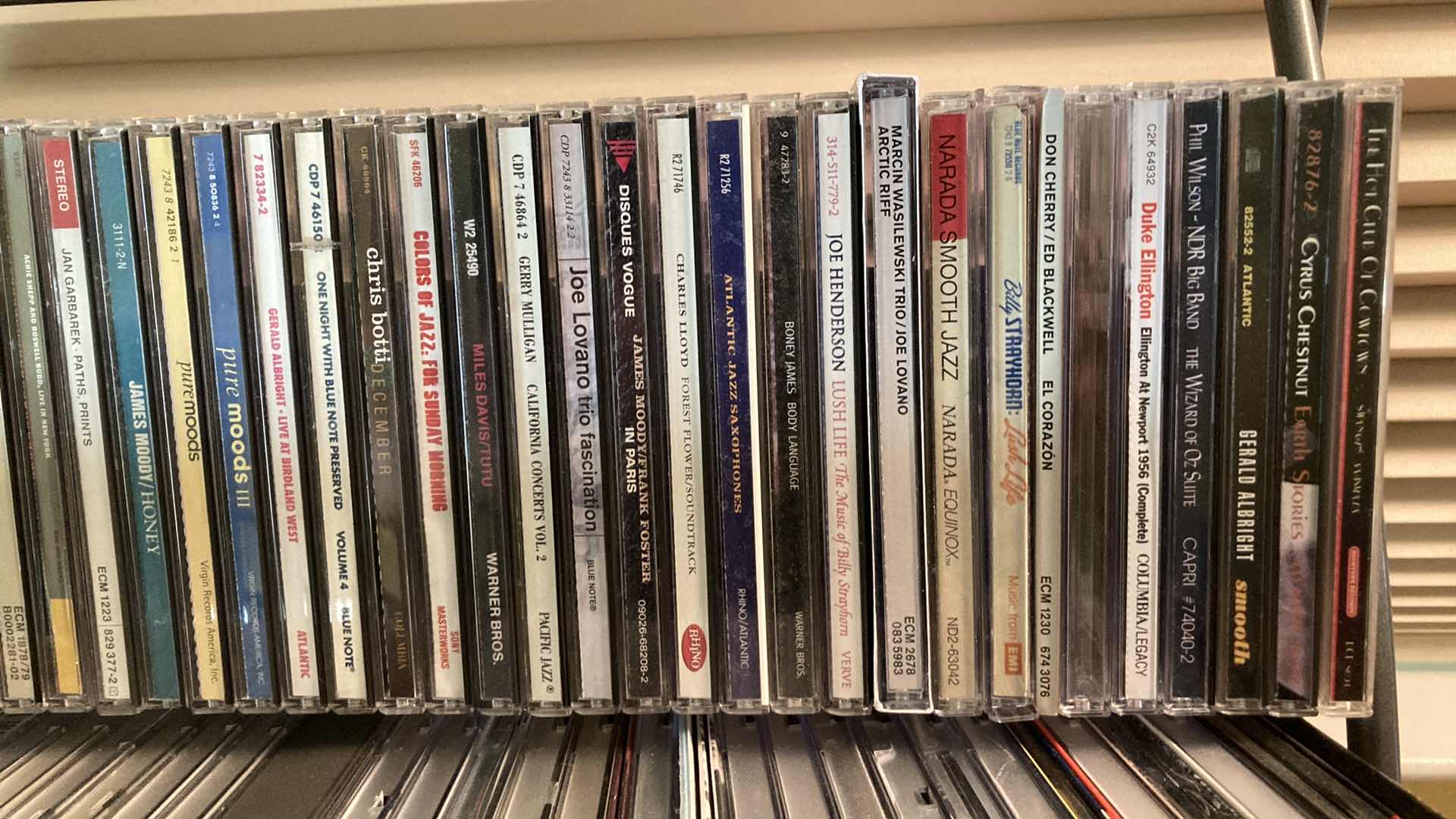 Photo 1 of JAZZ & BLUES MUSIC CD’S (APPROX 200) W METAL RACK 19.25” X 13.25” H35.5”