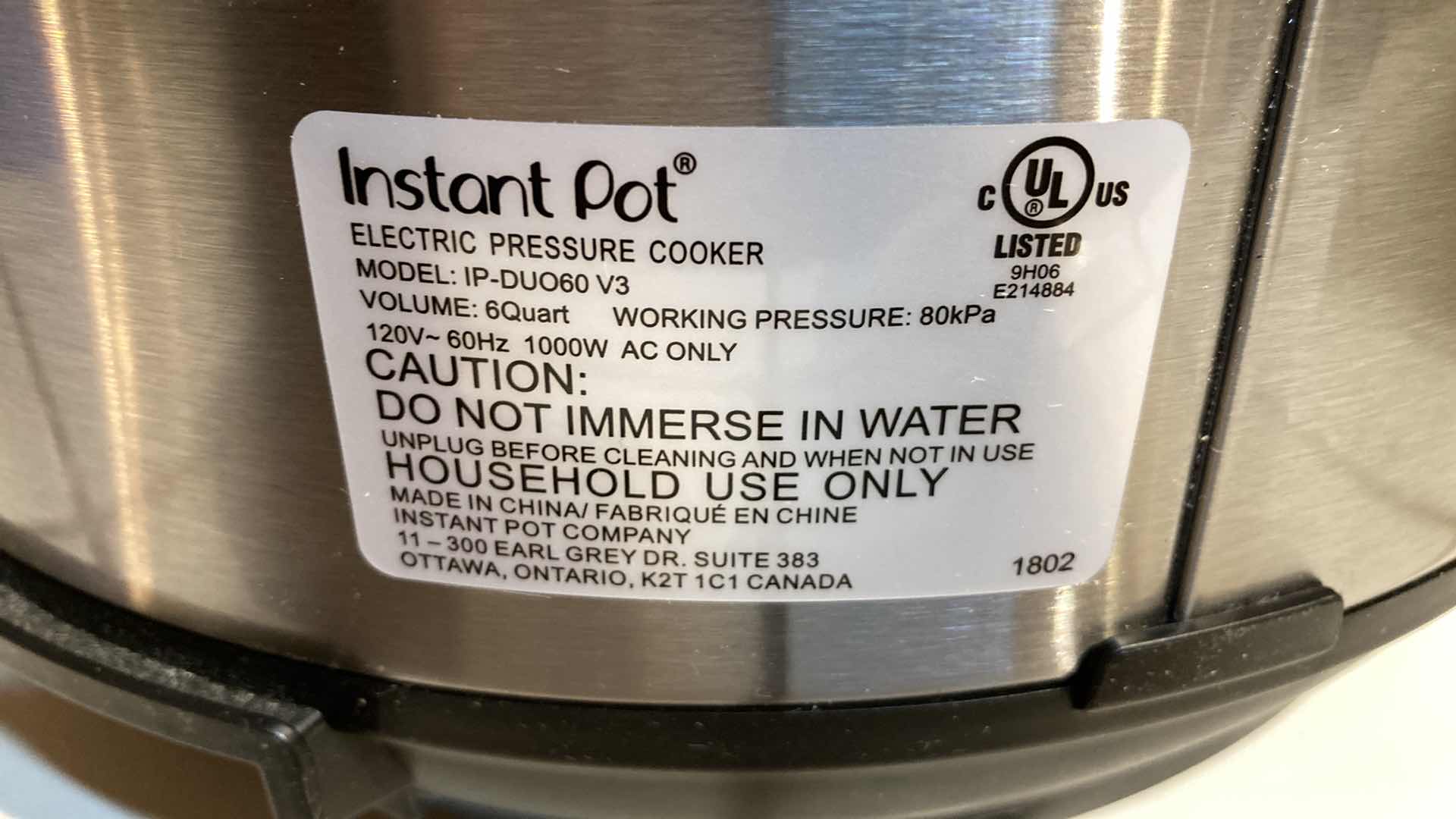 Photo 1 of INSTANT POT MULTI PURPOSE ELECTRIC PRESSURE COOKER MODEL IP-DUO60 V3