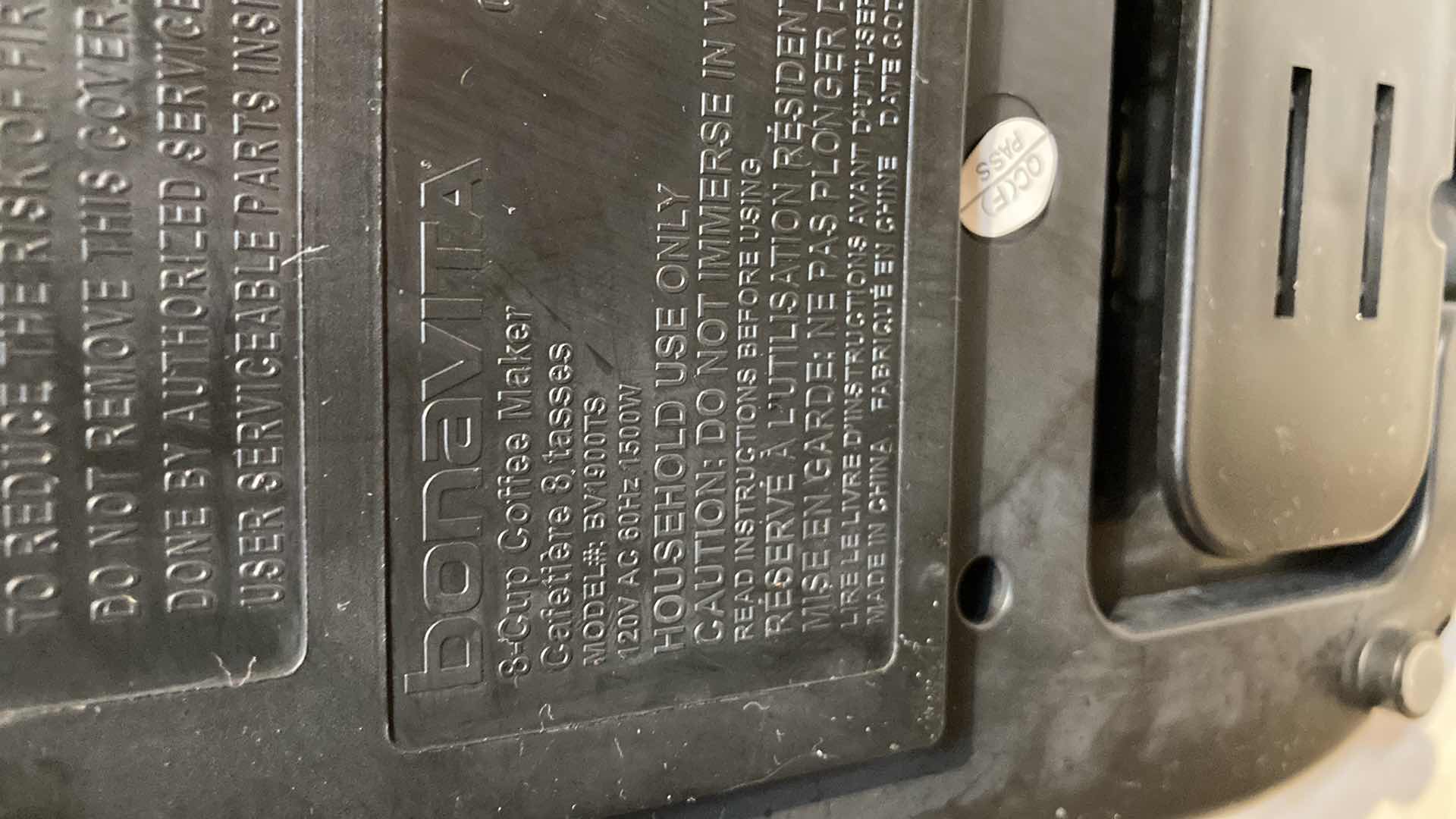 Photo 1 of BONAVITA COFFEE MAKER MODEL BV1900TS