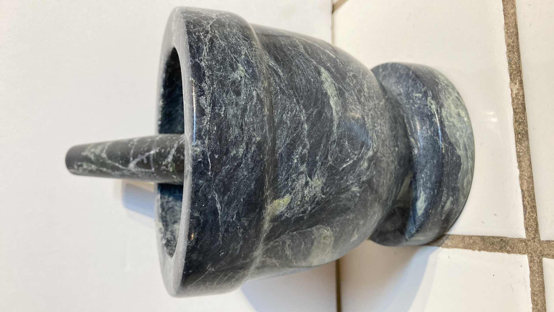 Photo 1 of POLISHED MARBLED STONE MORTAR & PEDESTAL 4.75” X 5”