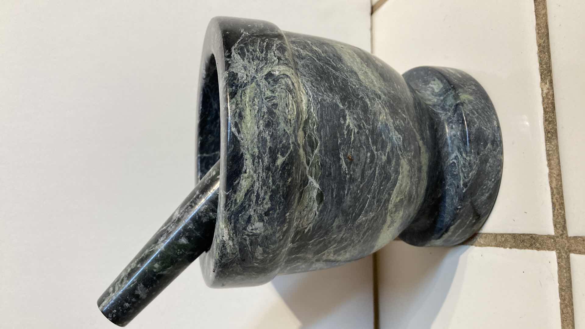 Photo 1 of POLISHED MARBLED STONE MORTAR & PEDESTAL 4.75” X 5”