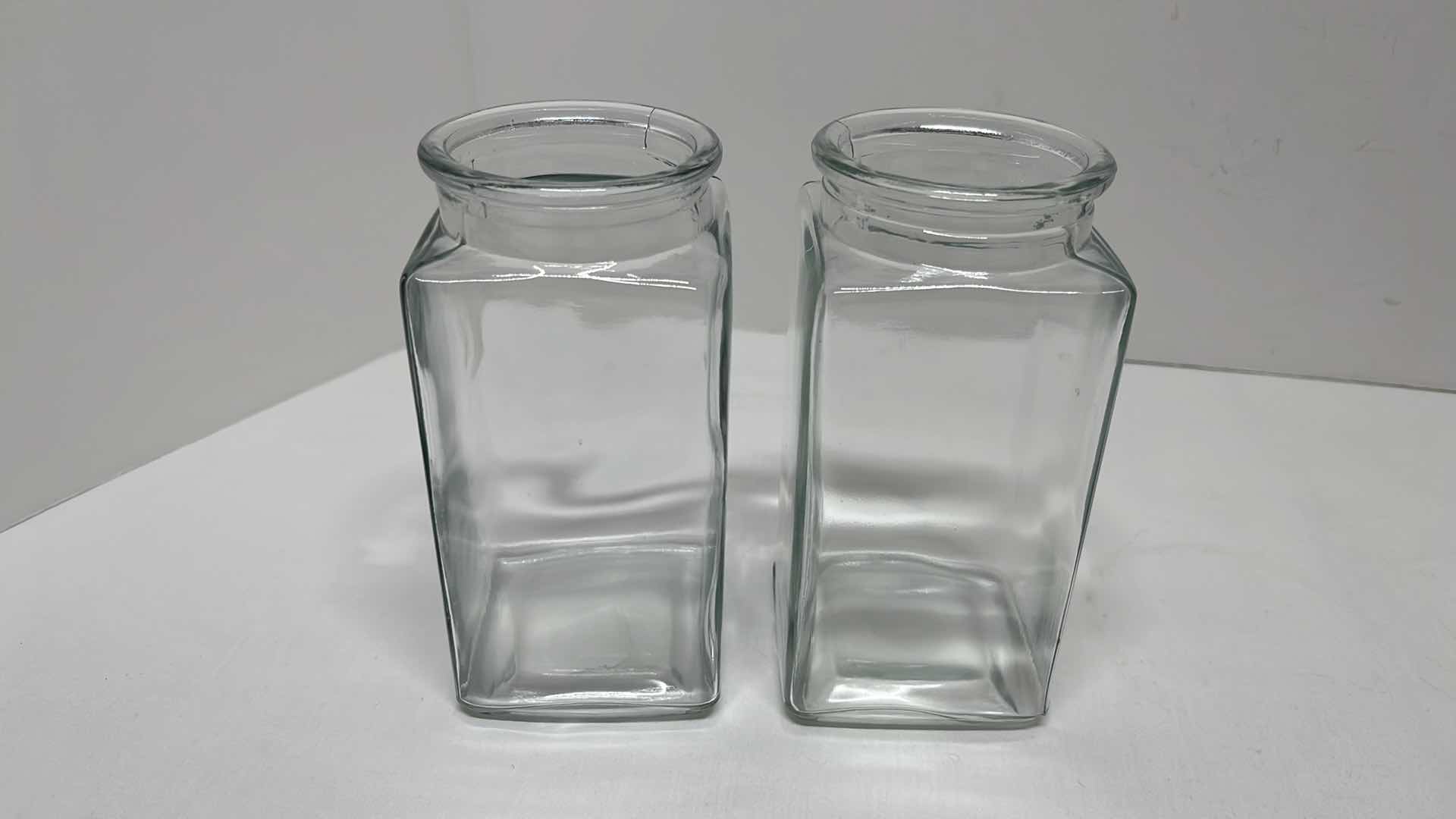 Photo 2 of 13” CANISTER FLIP TOP GREEN GLASS JAR, 3 GLASS JARS W CORKS & 2 GLASS JARS NO LIDS