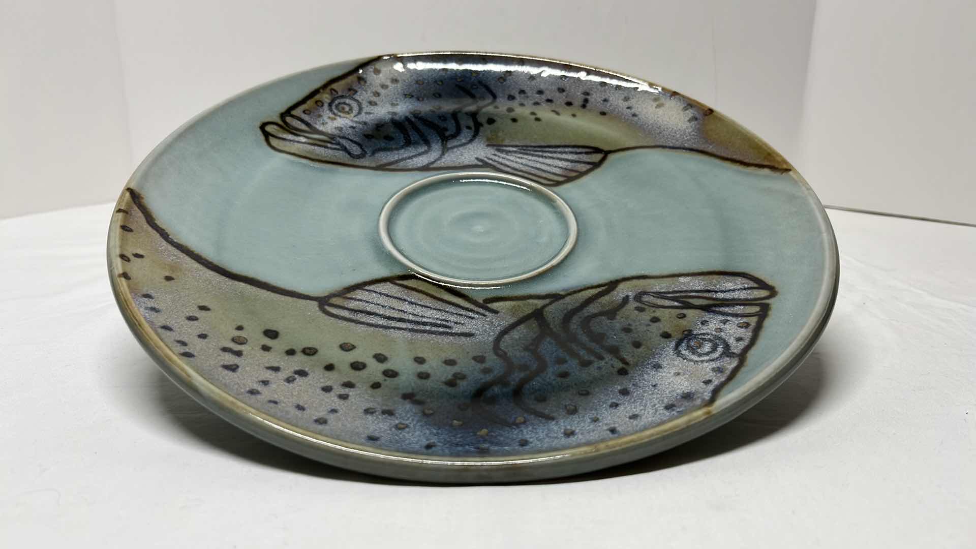 Photo 3 of GLAZED MULTI-COLOR CERAMIC 10” VASE, 11.5” PLATE, 6” BOWL & 6” CUP