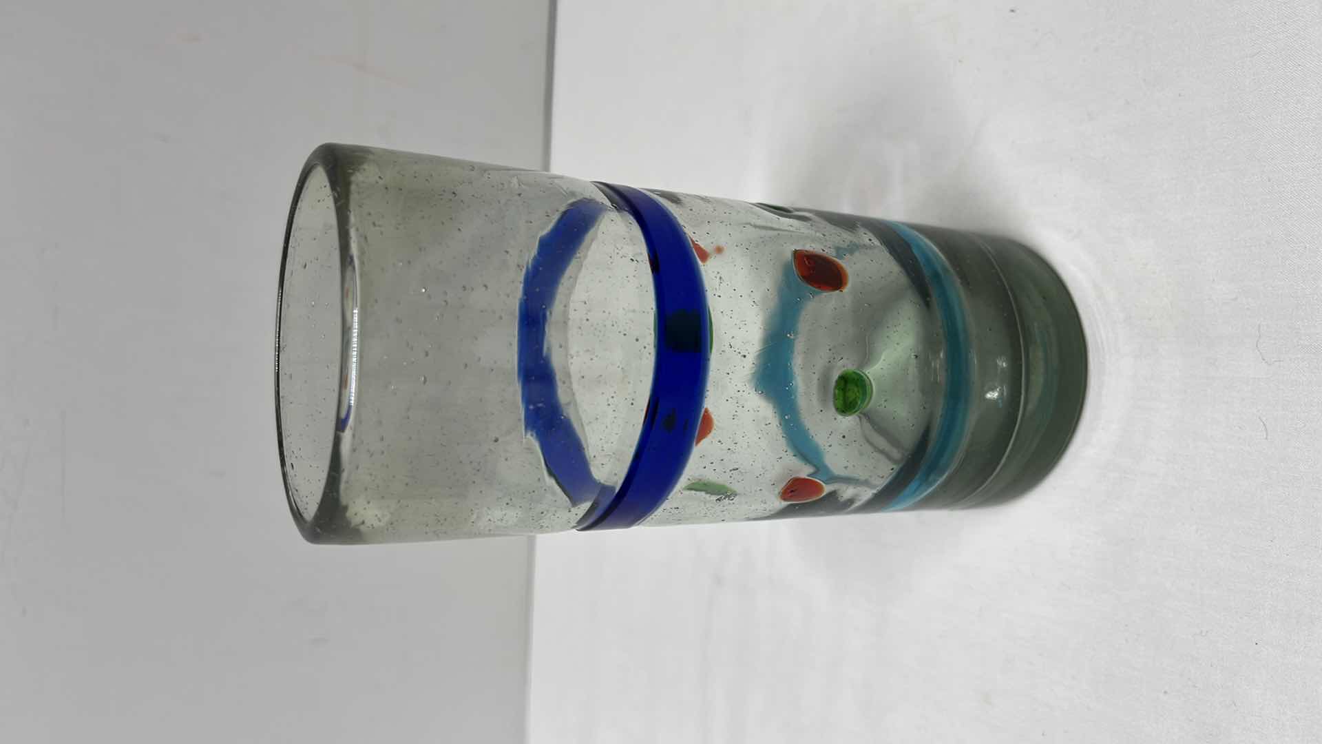 Photo 3 of CLEAR GLASS W COBALT BLUE 10.75” PLATE, 6.5” CUP, 6.25” WINE GLASSES