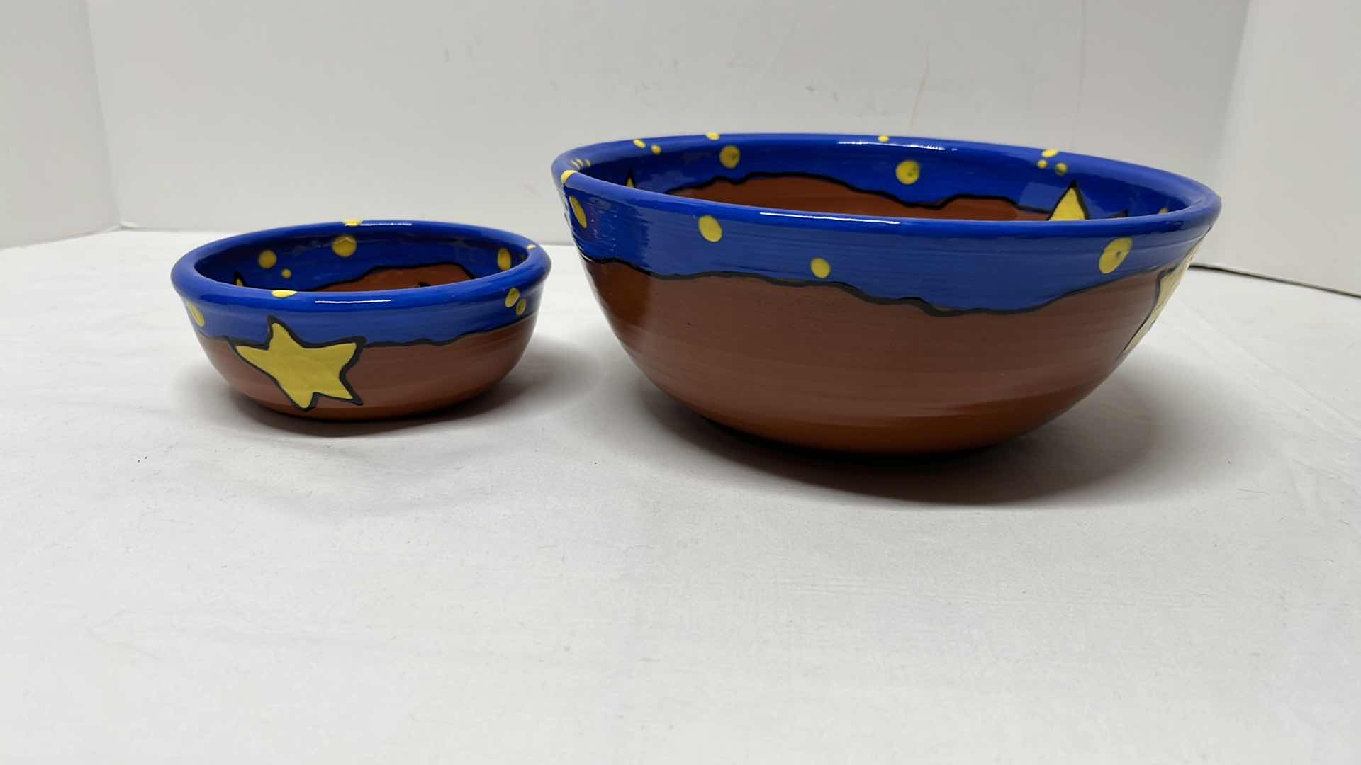 Photo 1 of HAND-PAINTED CERAMIC CHILE PEPPER MIXING BOWLS W CERAMIC HANGING CHILE PEPPERS