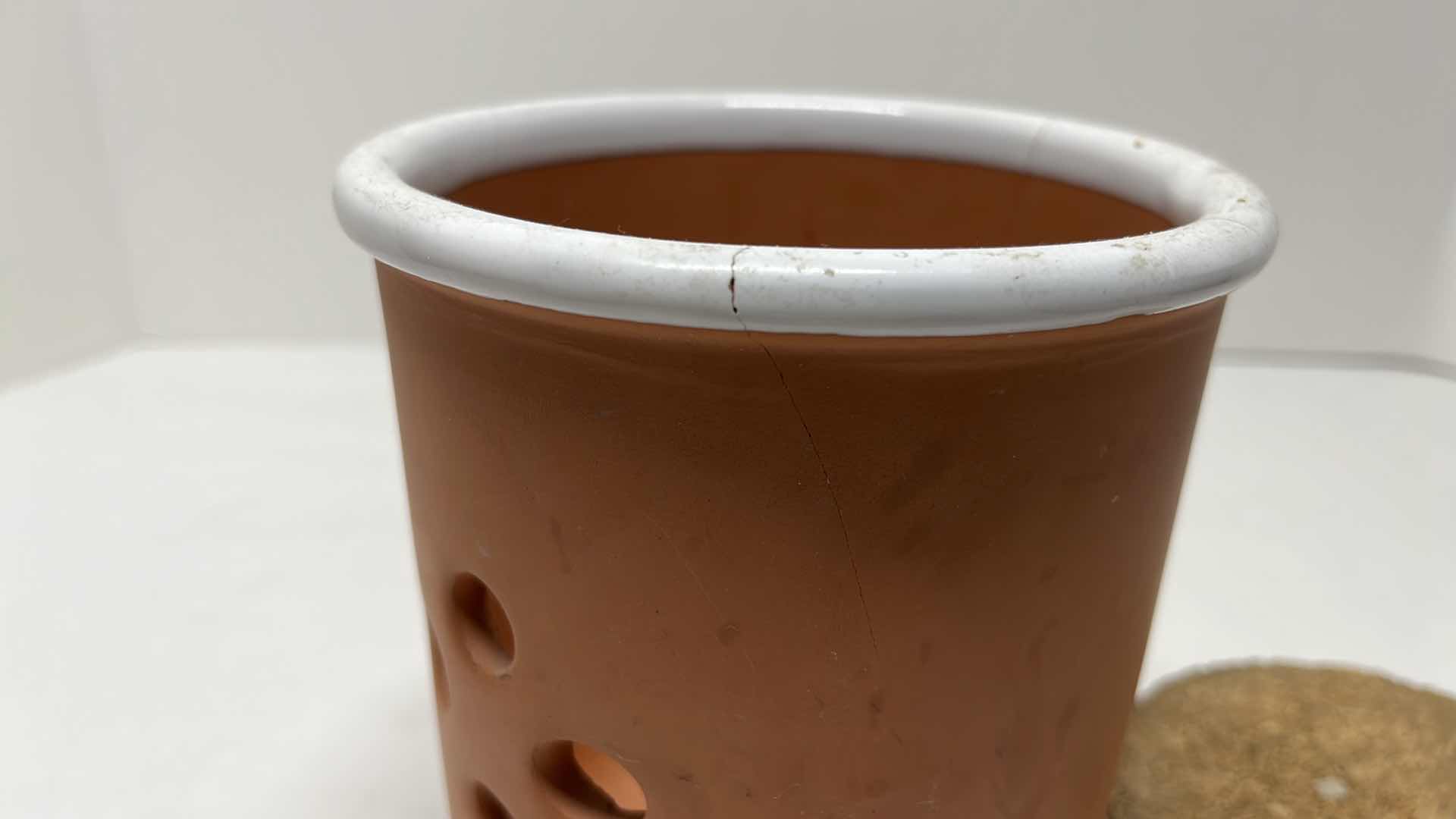 Photo 1 of CLAY TORTILLA WARMER 6.75” & CANDLE HOLDER 6.25”H W DISH