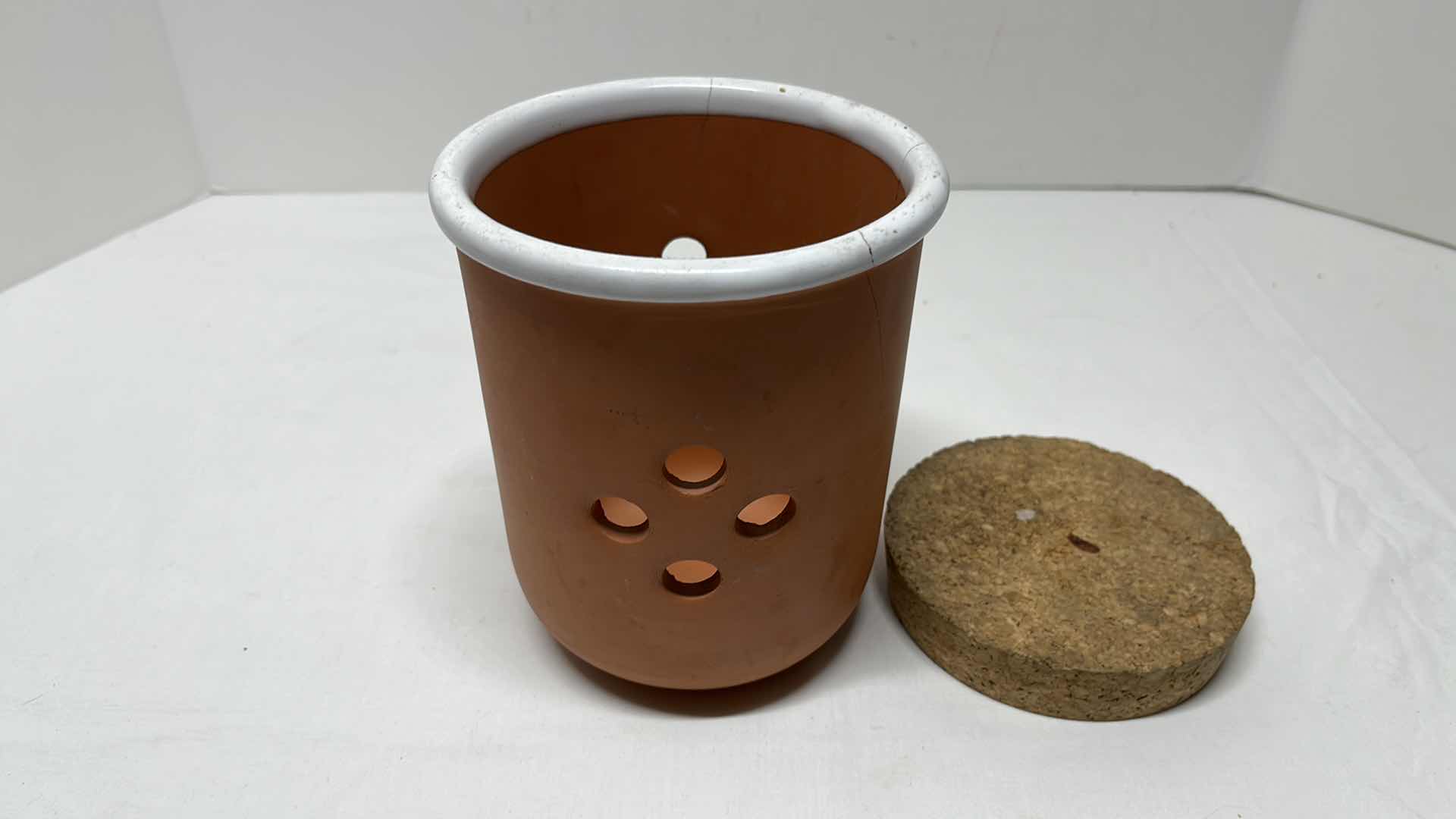 Photo 1 of CLAY TORTILLA WARMER 6.75” & CANDLE HOLDER 6.25”H W DISH