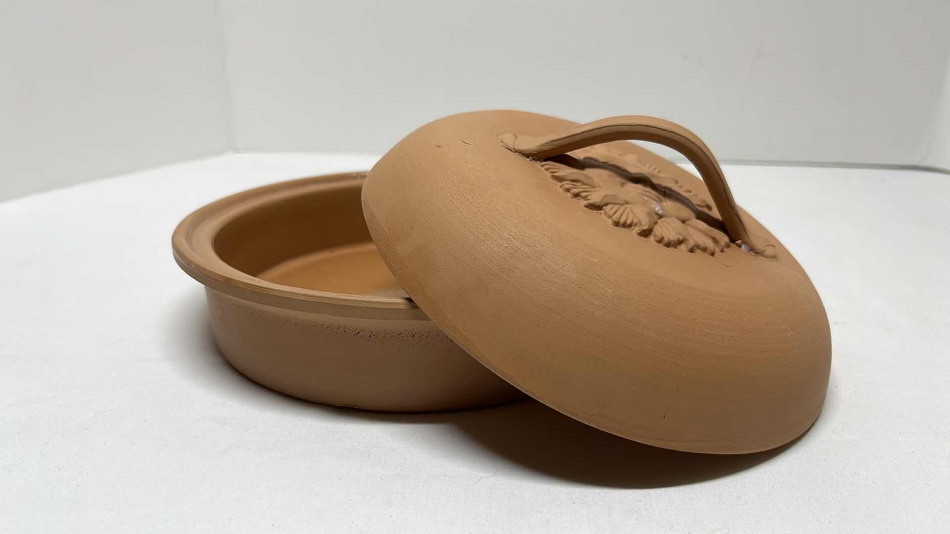 Photo 1 of CLAY TORTILLA WARMER 6.75” & CANDLE HOLDER 6.25”H W DISH