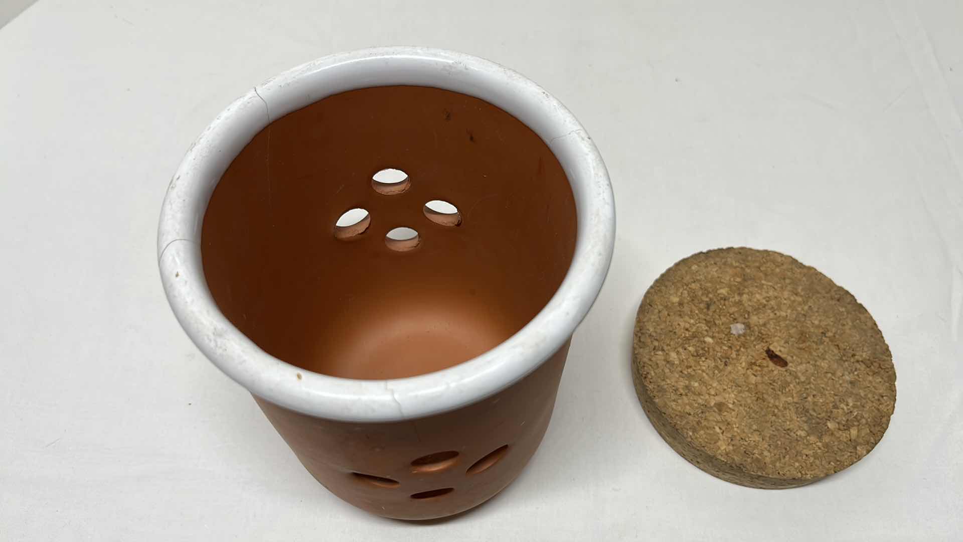 Photo 1 of CLAY TORTILLA WARMER 6.75” & CANDLE HOLDER 6.25”H W DISH