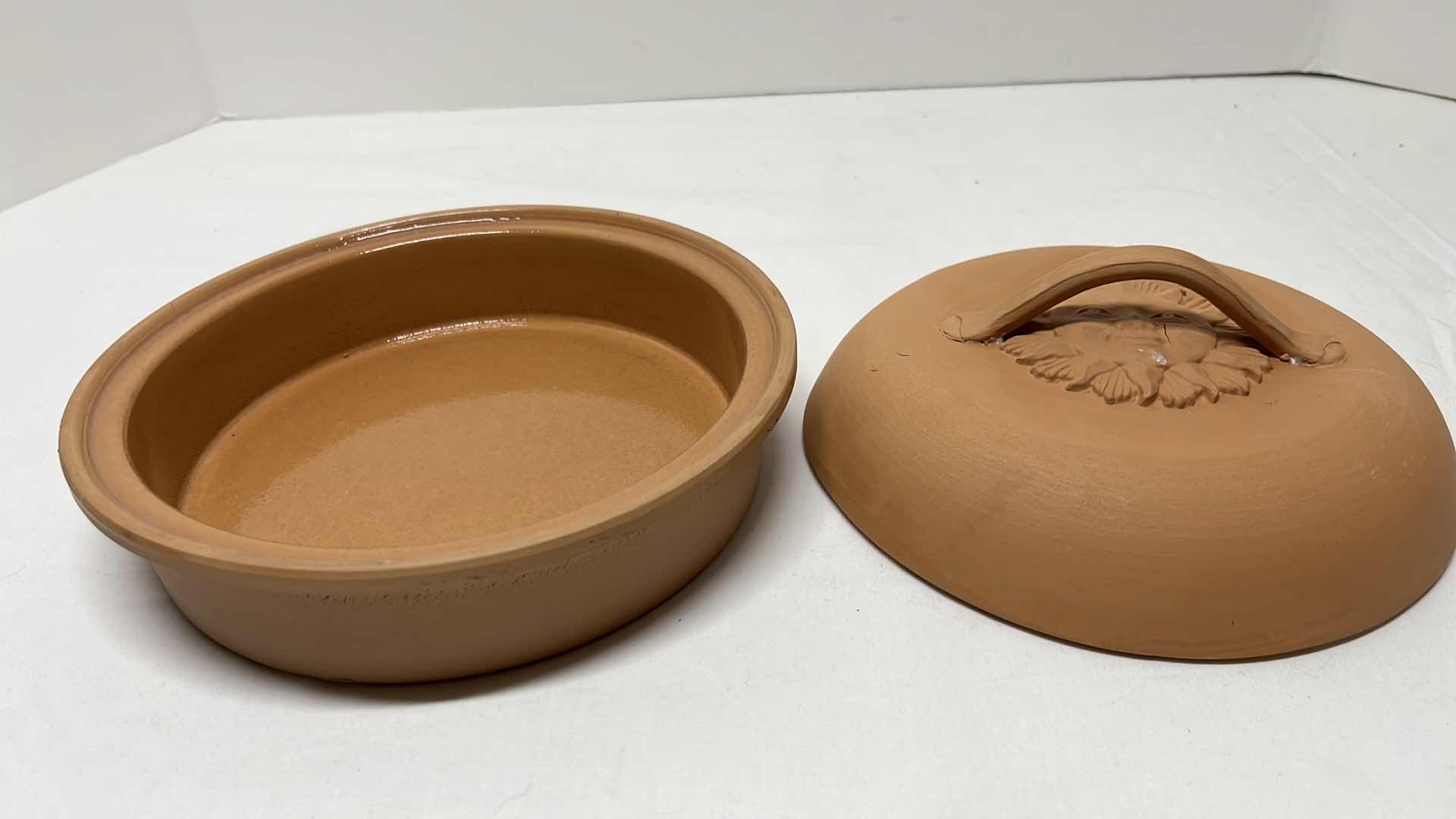Photo 1 of CLAY TORTILLA WARMER 6.75” & CANDLE HOLDER 6.25”H W DISH