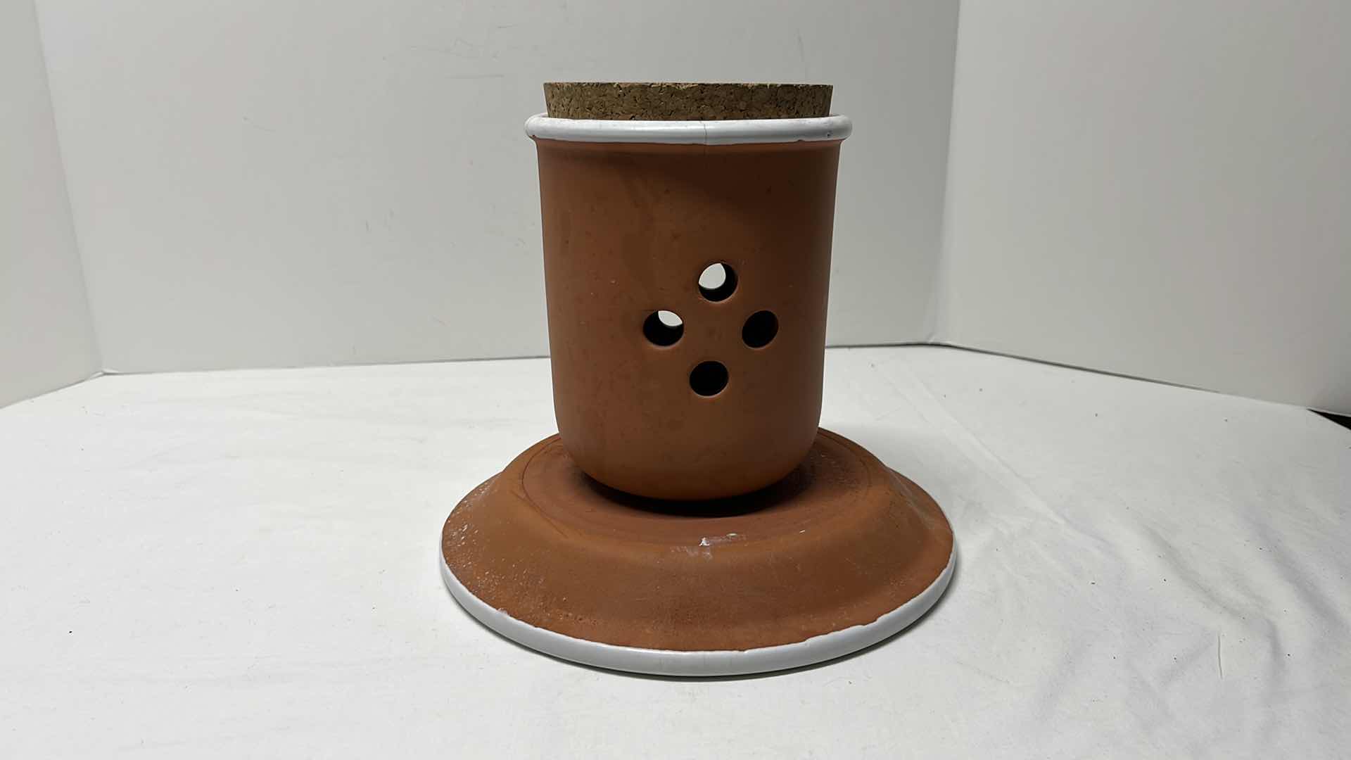 Photo 1 of CLAY TORTILLA WARMER 6.75” & CANDLE HOLDER 6.25”H W DISH
