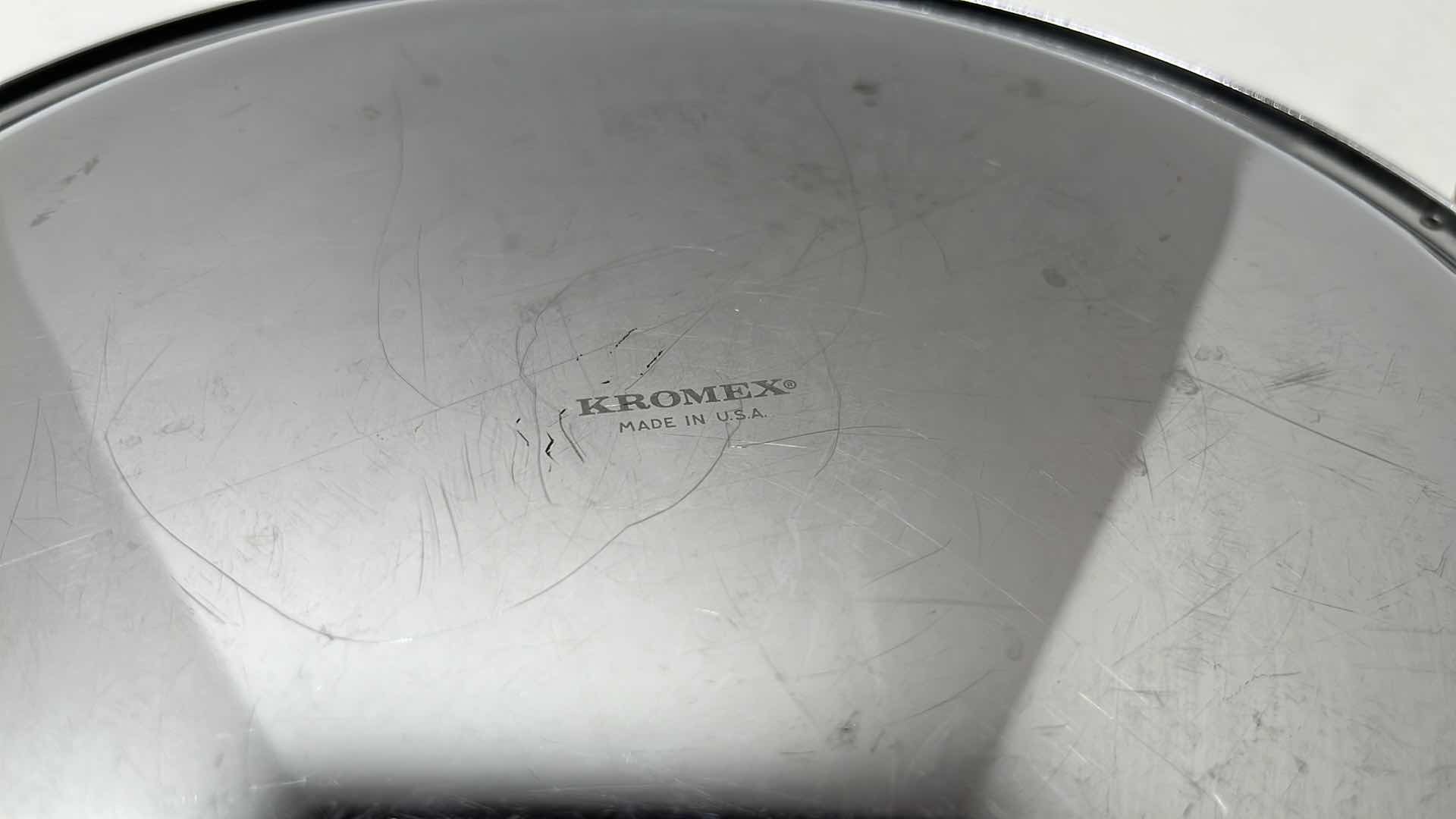 Photo 1 of 2 PCS VINTAGE KROMEX CHROME ROUND SERVING TRAY W GOLD TONE HANDLES 13.25”