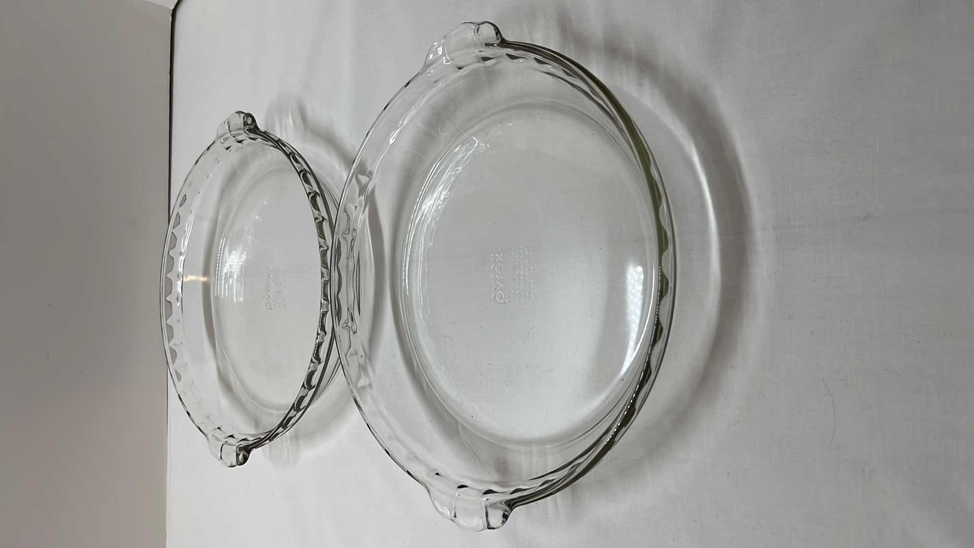 Photo 1 of 2 PCS- PYREX CLEAR GLASS 9.5” PIE PAN W FLUTED EDGES & HANDLES (#229)