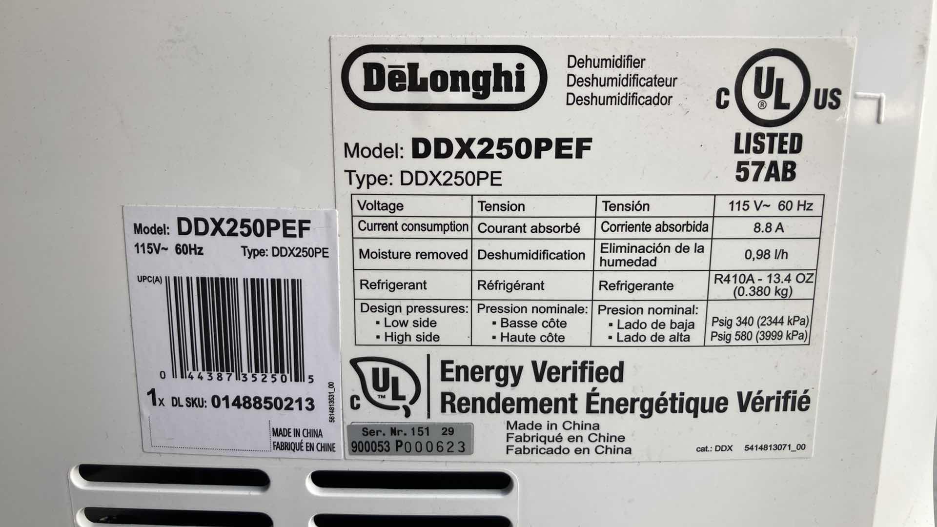 Photo 7 of DELONGHI DEHUMIDIFIER MODEL DDX250PEF
