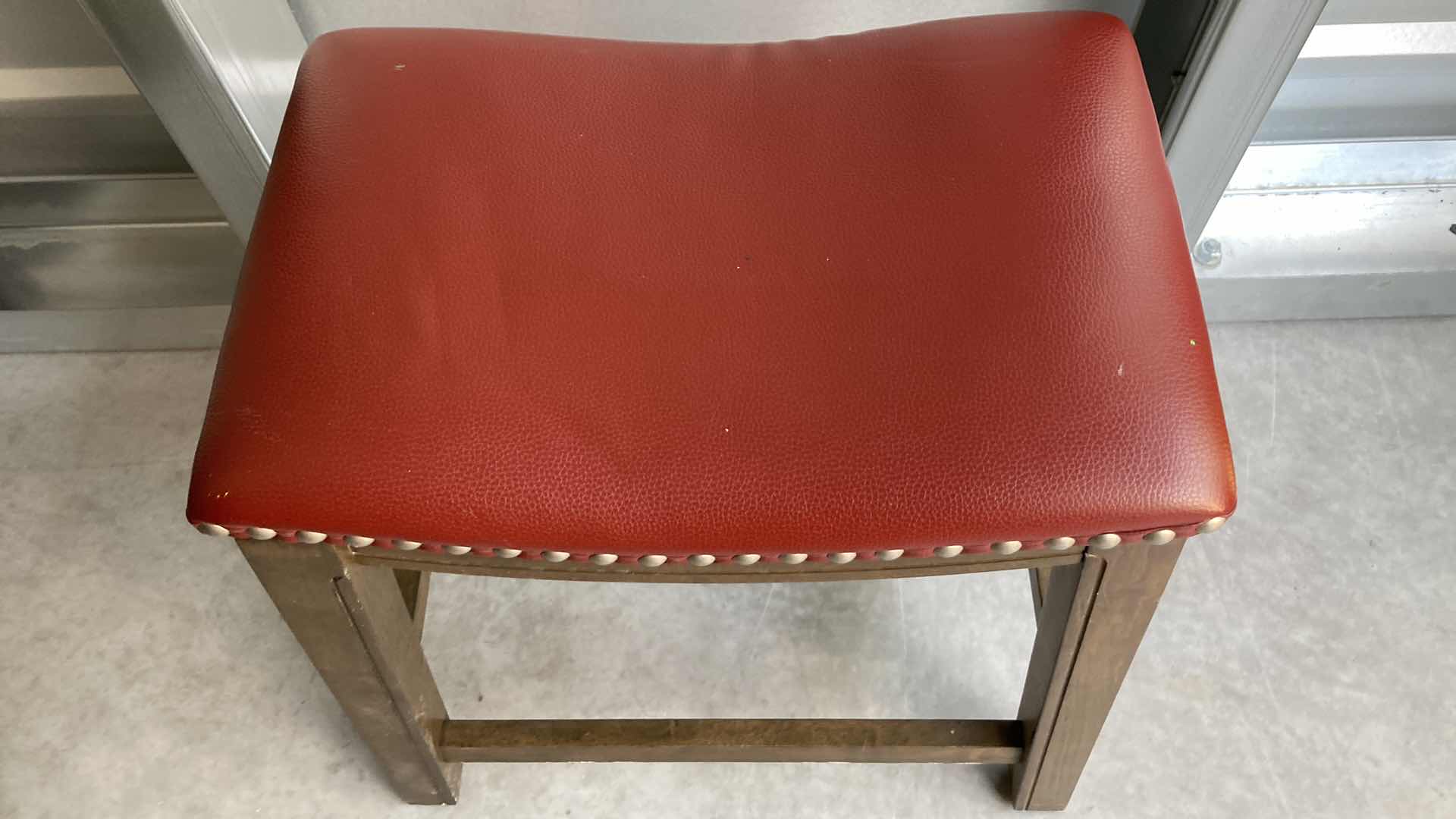 Photo 2 of YIE CHERNG CO WOOD W LEATHER SATTLE SEAT STOOL 20” X 15” H19”