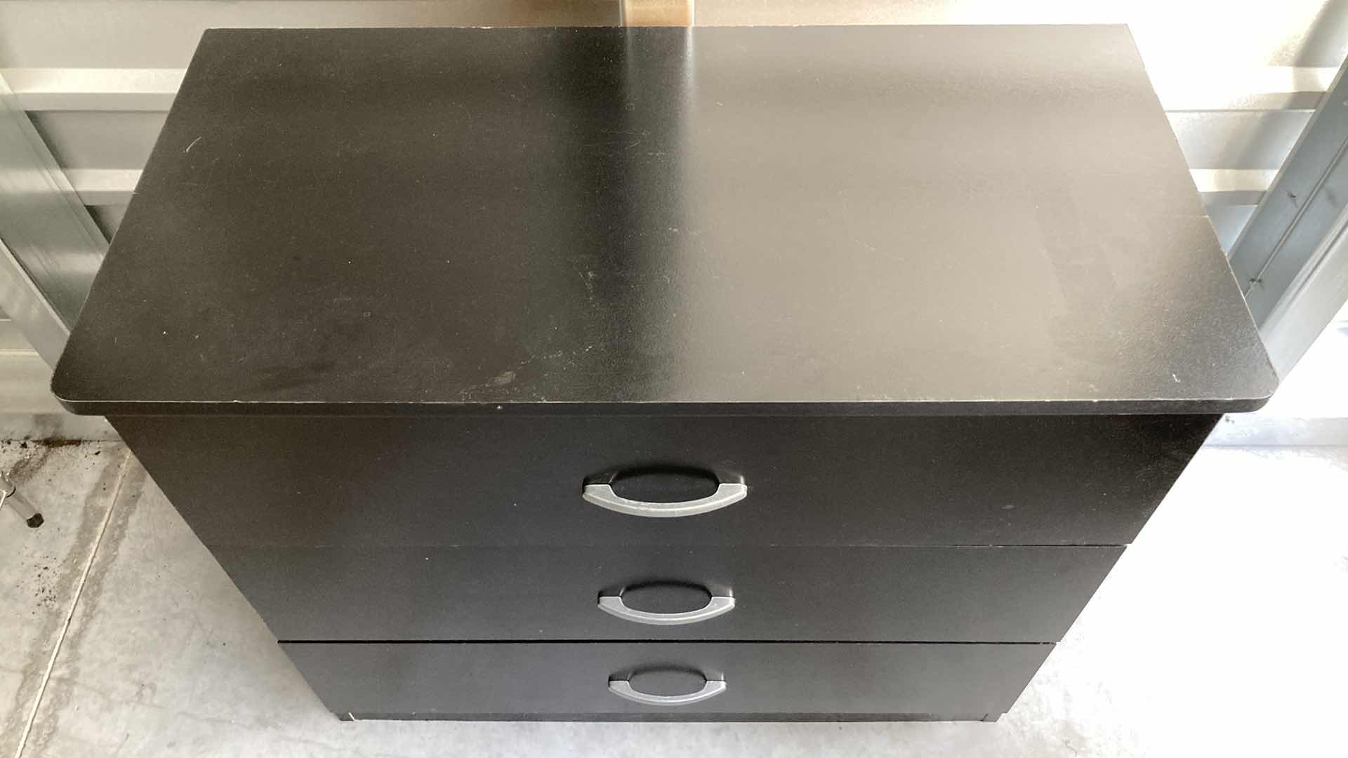 Photo 1 of BLACK LAMINATE 3 DRAWER DRESSER 31.25” X 16” H27.5”