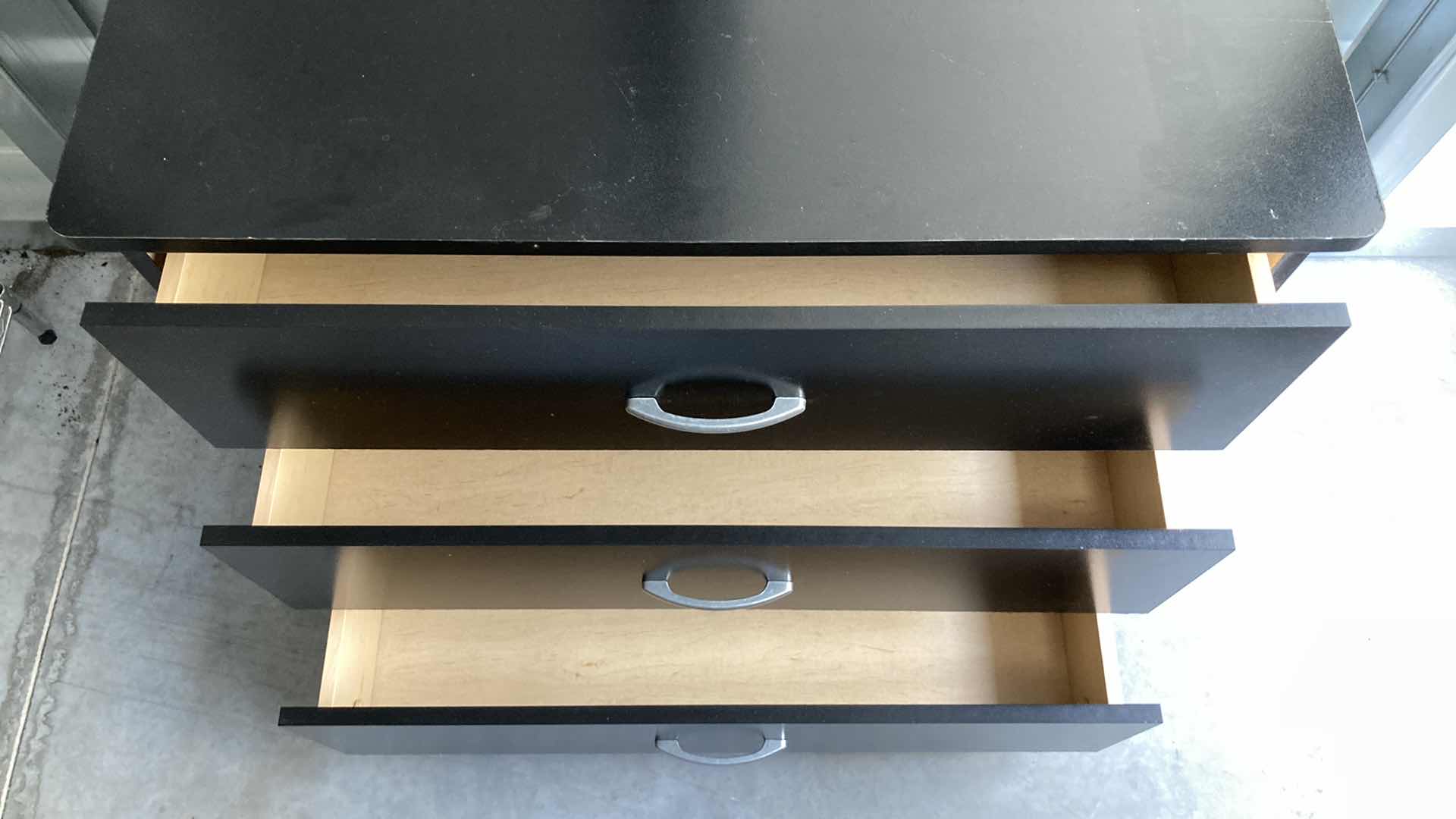 Photo 1 of BLACK LAMINATE 3 DRAWER DRESSER 31.25” X 16” H27.5”