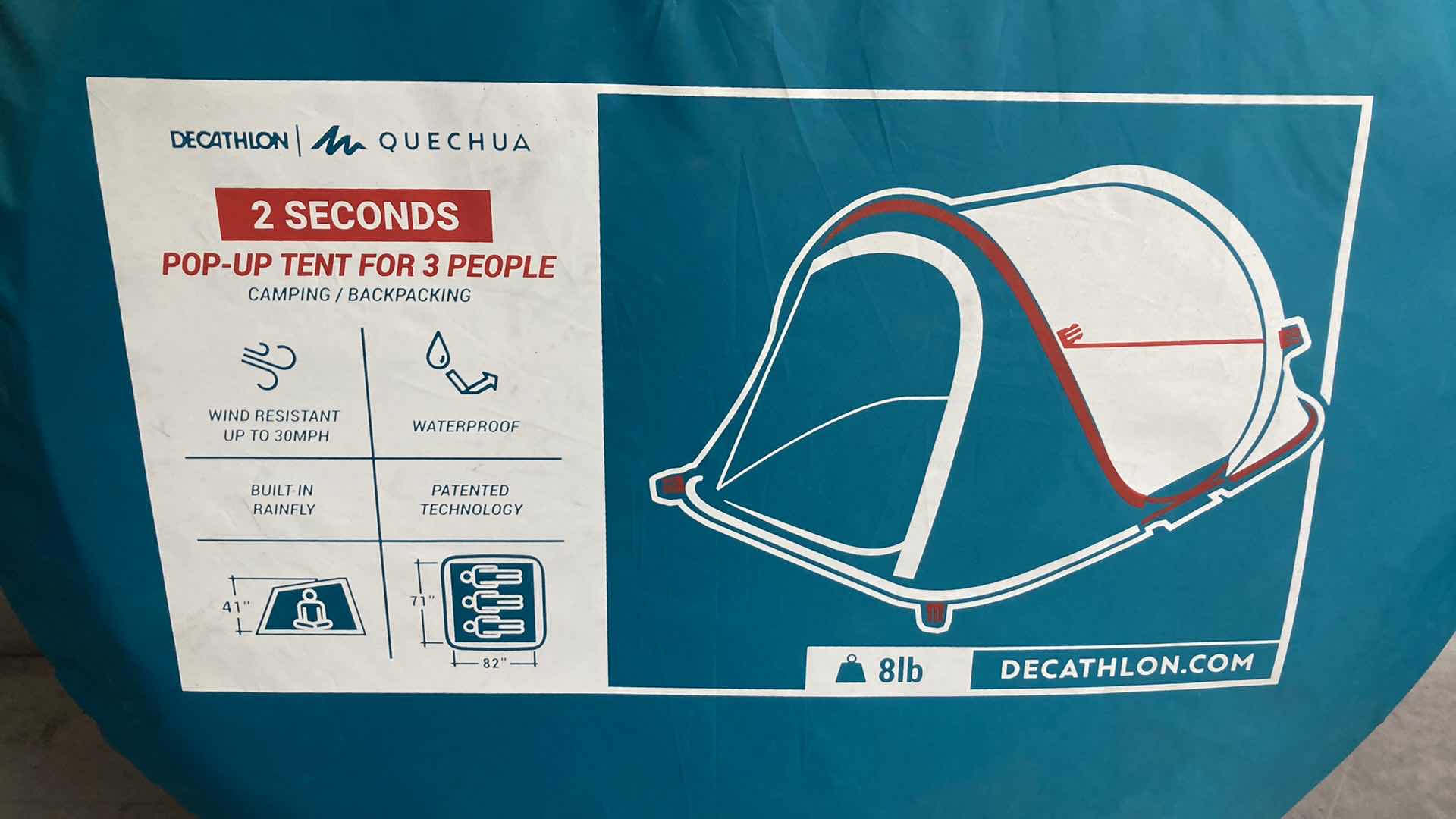 Photo 1 of DECATHLON QUECHUA 3 PERSON 2 SECOND POP UP TENT 8LB