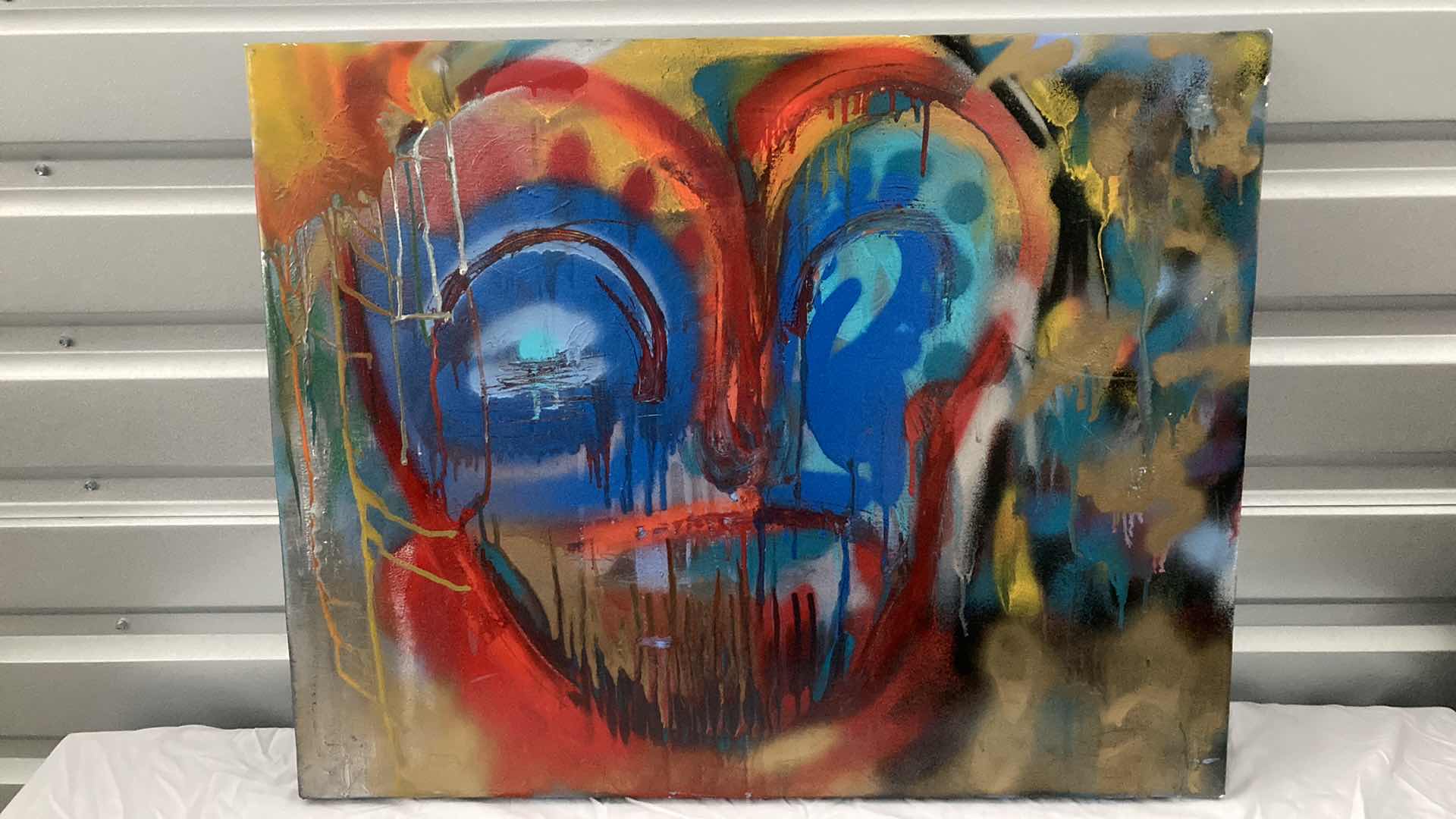 Photo 1 of DISTORTED PORTRAIT PAINTED CANVAS ARTWORK BY LOCAL ARTIST 21” X 24”