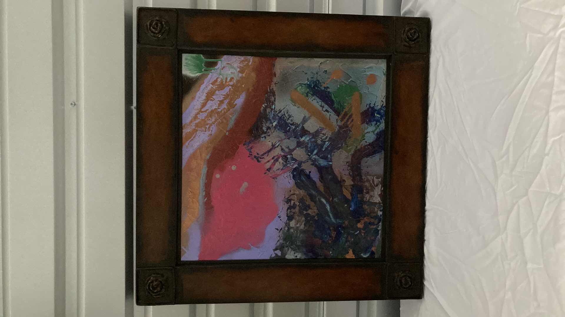 Photo 1 of MULTI COLOR PAINT FRAMED CANVAS ARTWORK BY LOCAL ARTIST 27.25” X 27.25”