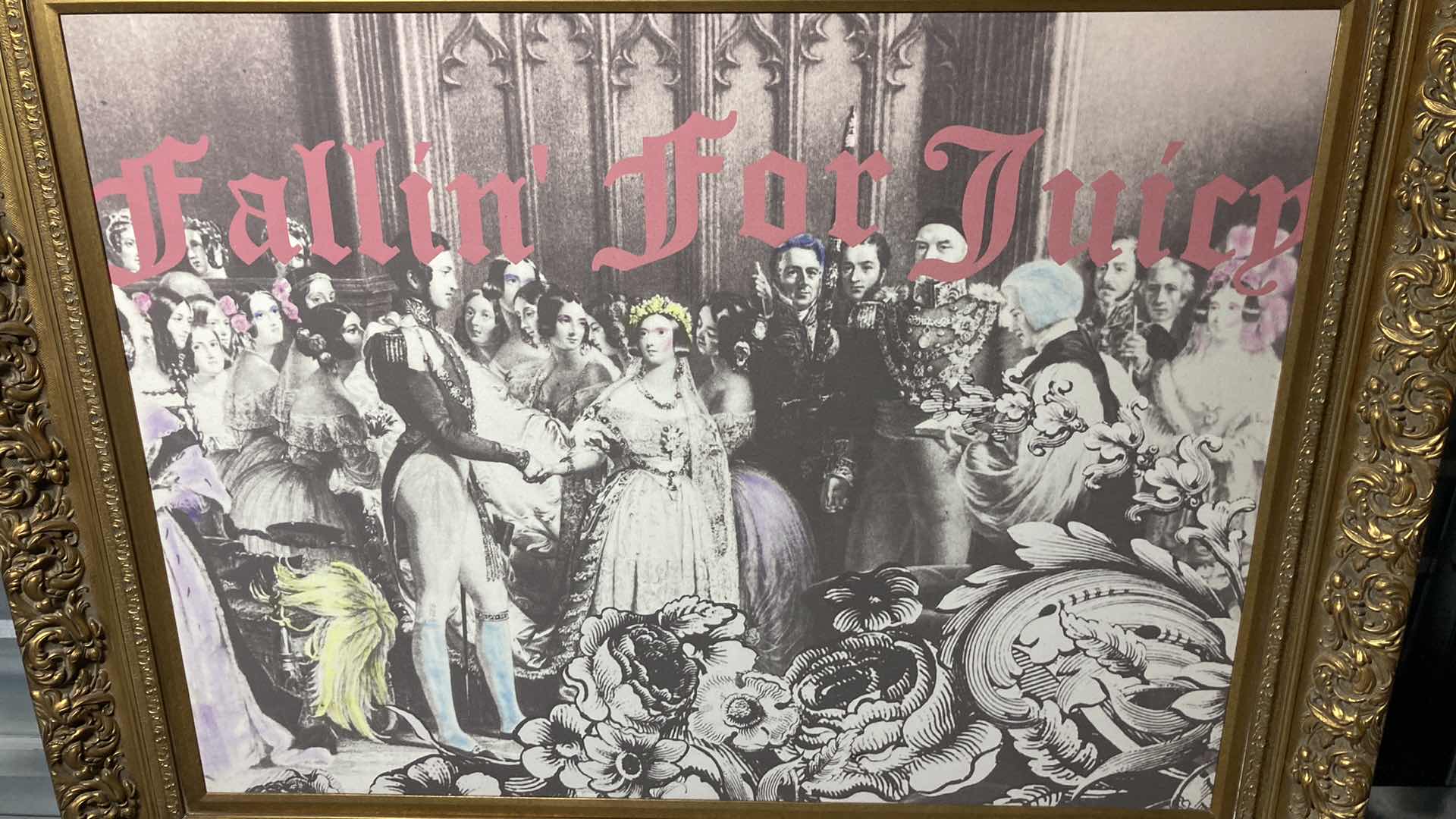 Photo 1 of FALLIN FOR JUICY VICTORIAN ERA WOOD CARVED FRAMED CUSTOM REPRINT ARTWORK 61” X 49”