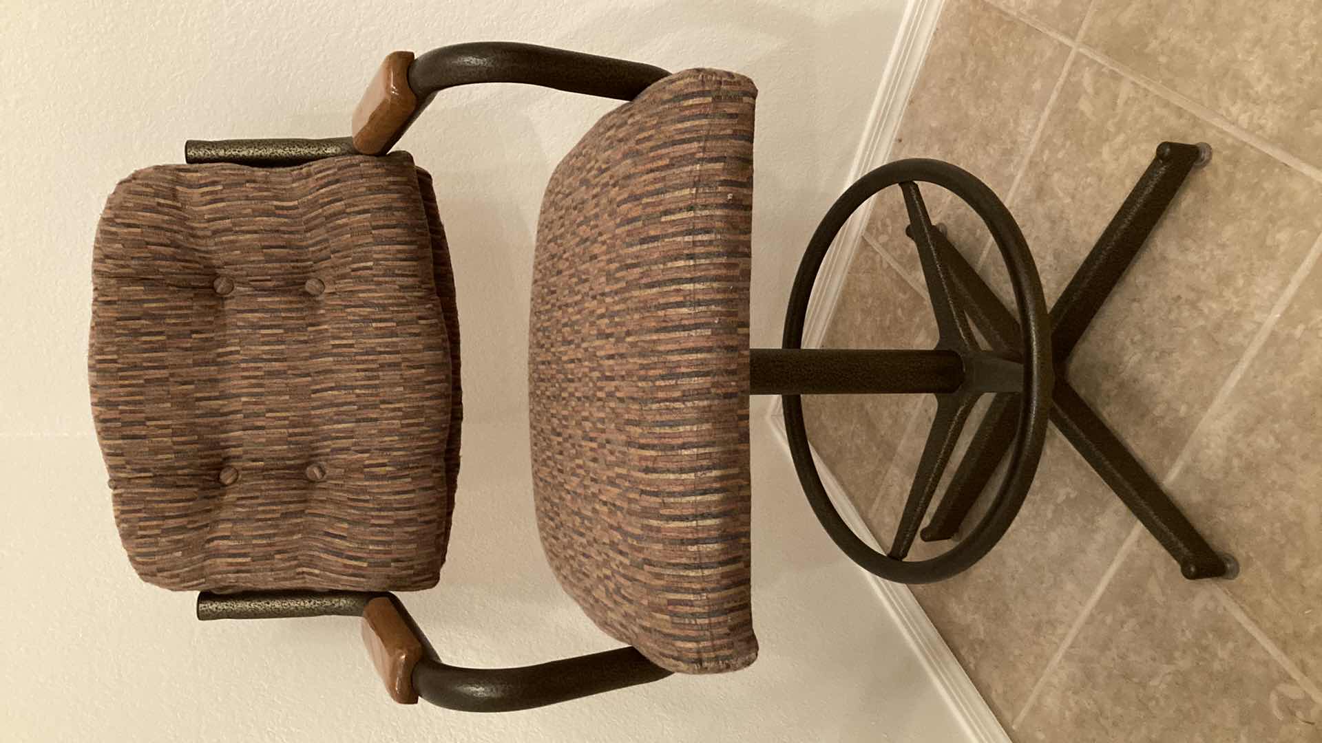 Photo 1 of CHROMCRAFT COCOA CHATEAU UPHOLSTERED STOOLS (2) 21.5” X 23” H43”