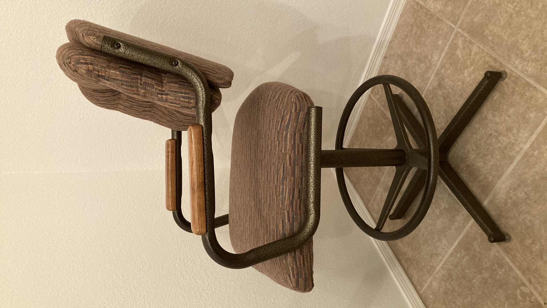 Photo 1 of CHROMCRAFT COCOA CHATEAU UPHOLSTERED STOOLS (2) 21.5” X 23” H43”