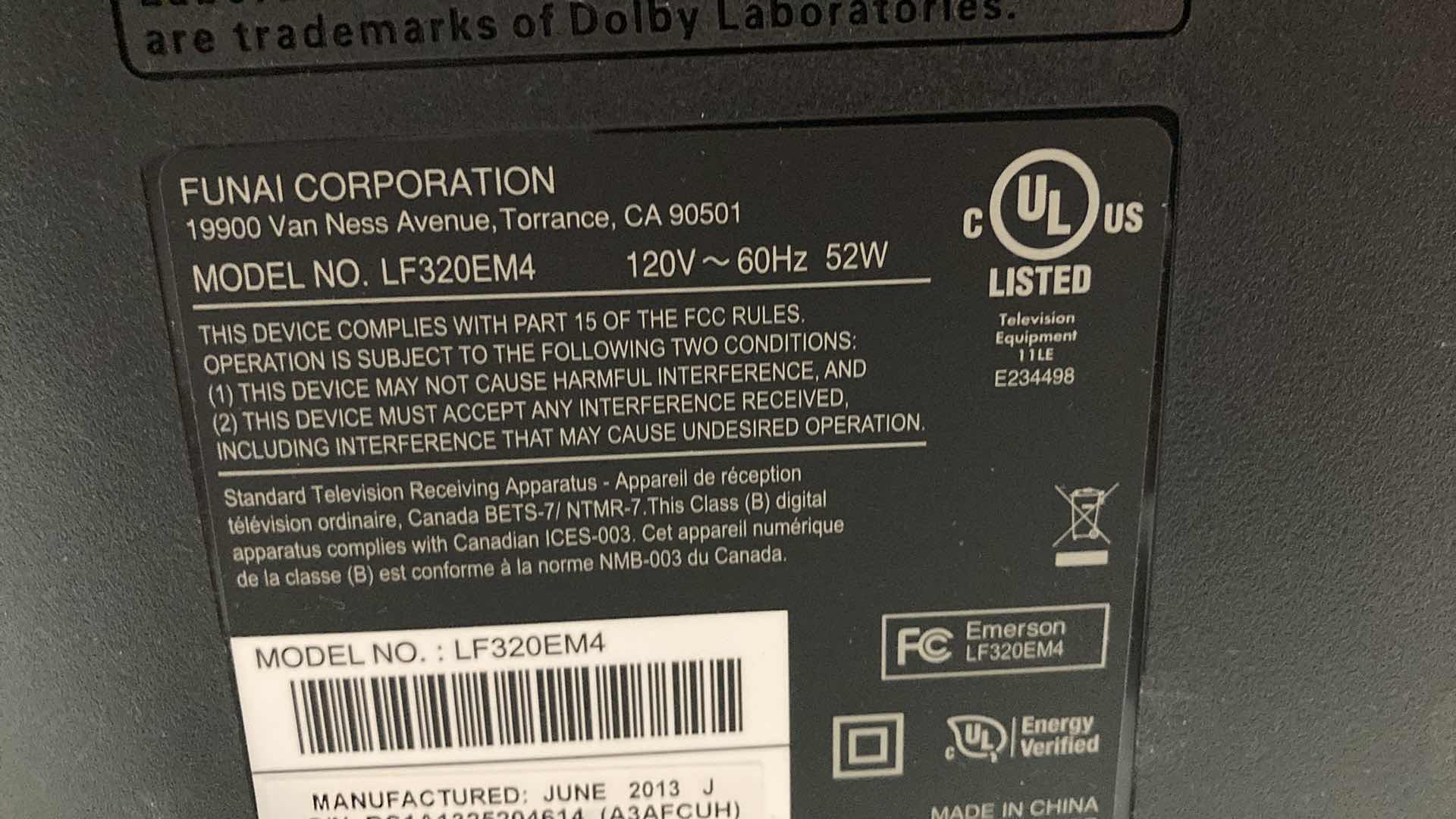 Photo 1 of EMERSON LED TV MODEL LF320EM4 W REMOTE