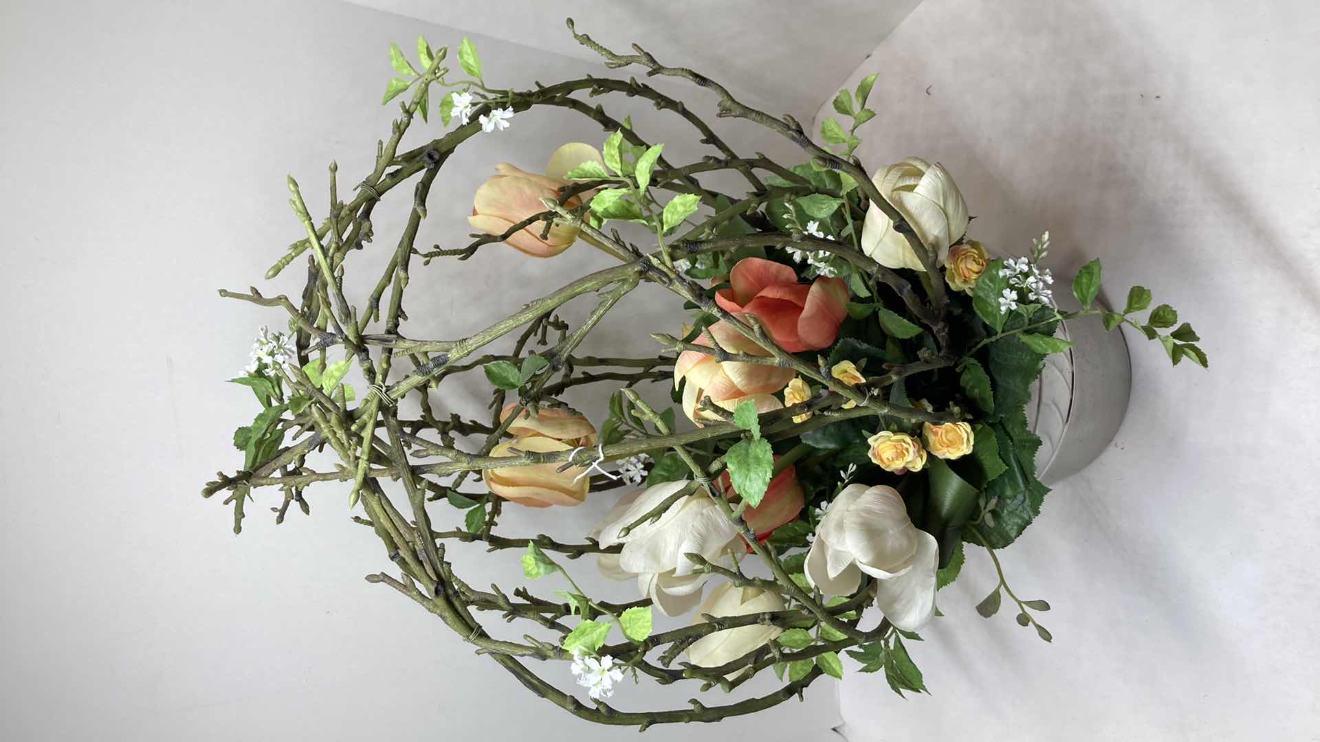 Photo 1 of SPRING ARRANGEMENT FLOWERS W CHROME FINISH PLANTER 9.5” X 9”