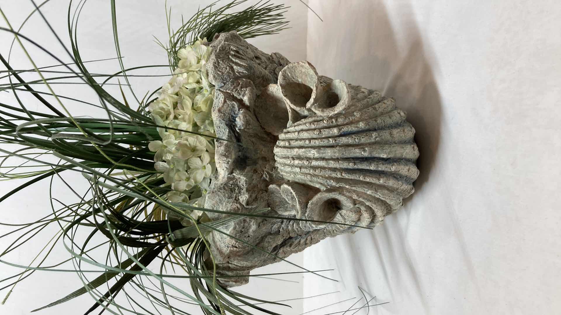 Photo 1 of SEASHELL RESIN PLANTER W FLOWERS 13” X 10” H8”