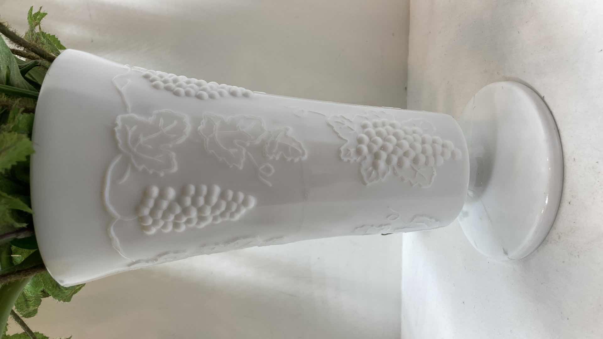 Photo 1 of MILK GLASS VASE W FLOWERS 5” X 10”