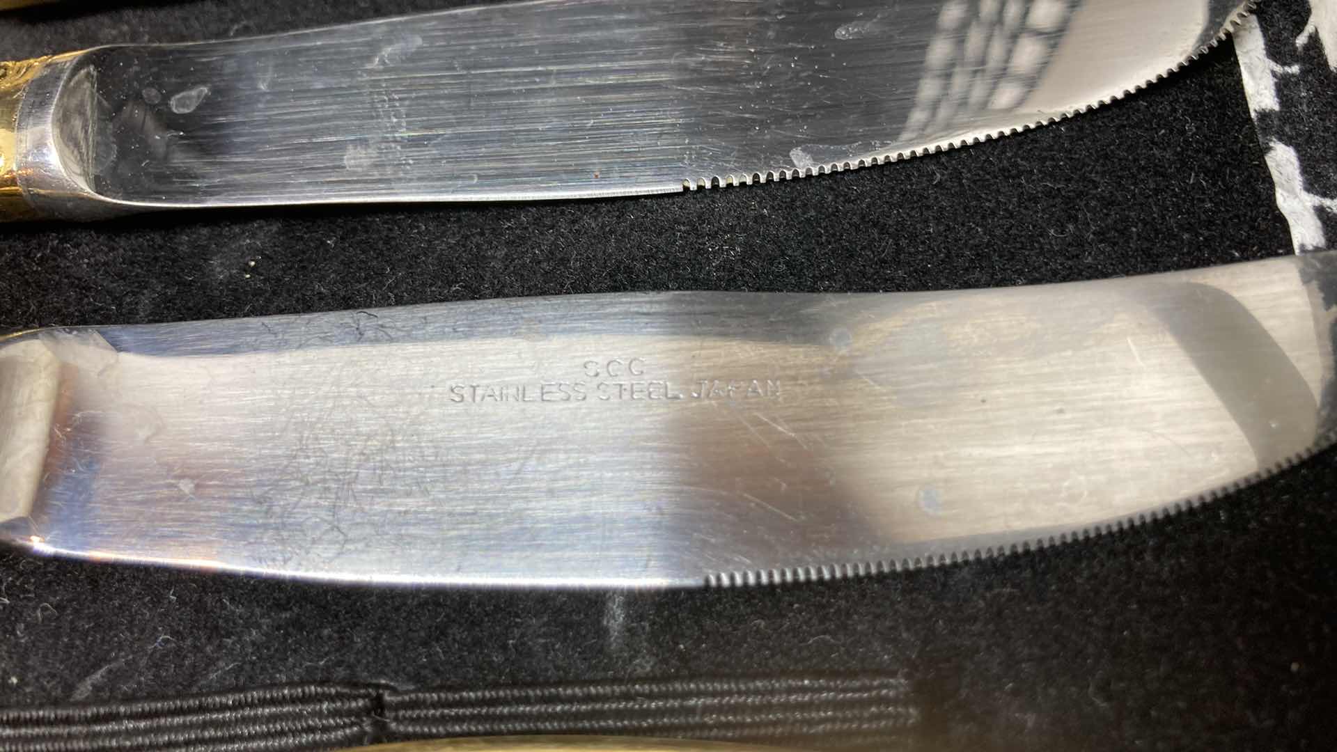 Photo 1 of SCC JAPANESE GOLD FINISH STAINLESS STEEL FLATWARE (24PC) W CASE
