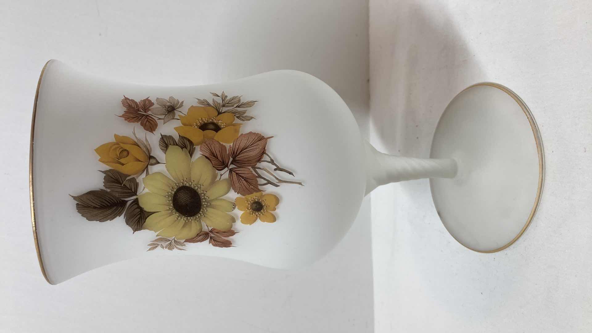 Photo 1 of FLORAL WHITE GLASS GOBLET 5” X 11.5”