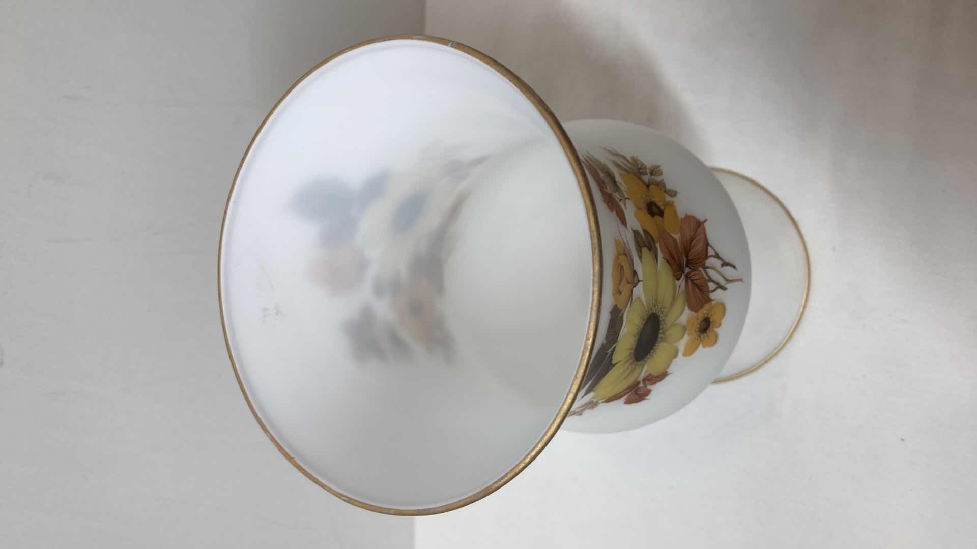 Photo 1 of FLORAL WHITE GLASS GOBLET 5” X 11.5”