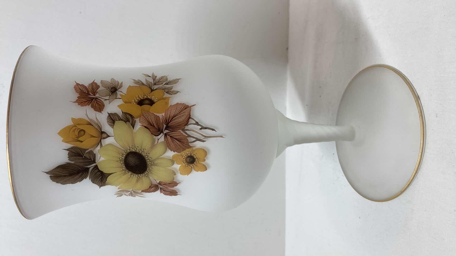 Photo 1 of FLORAL WHITE GLASS GOBLET 5” X 11.5”