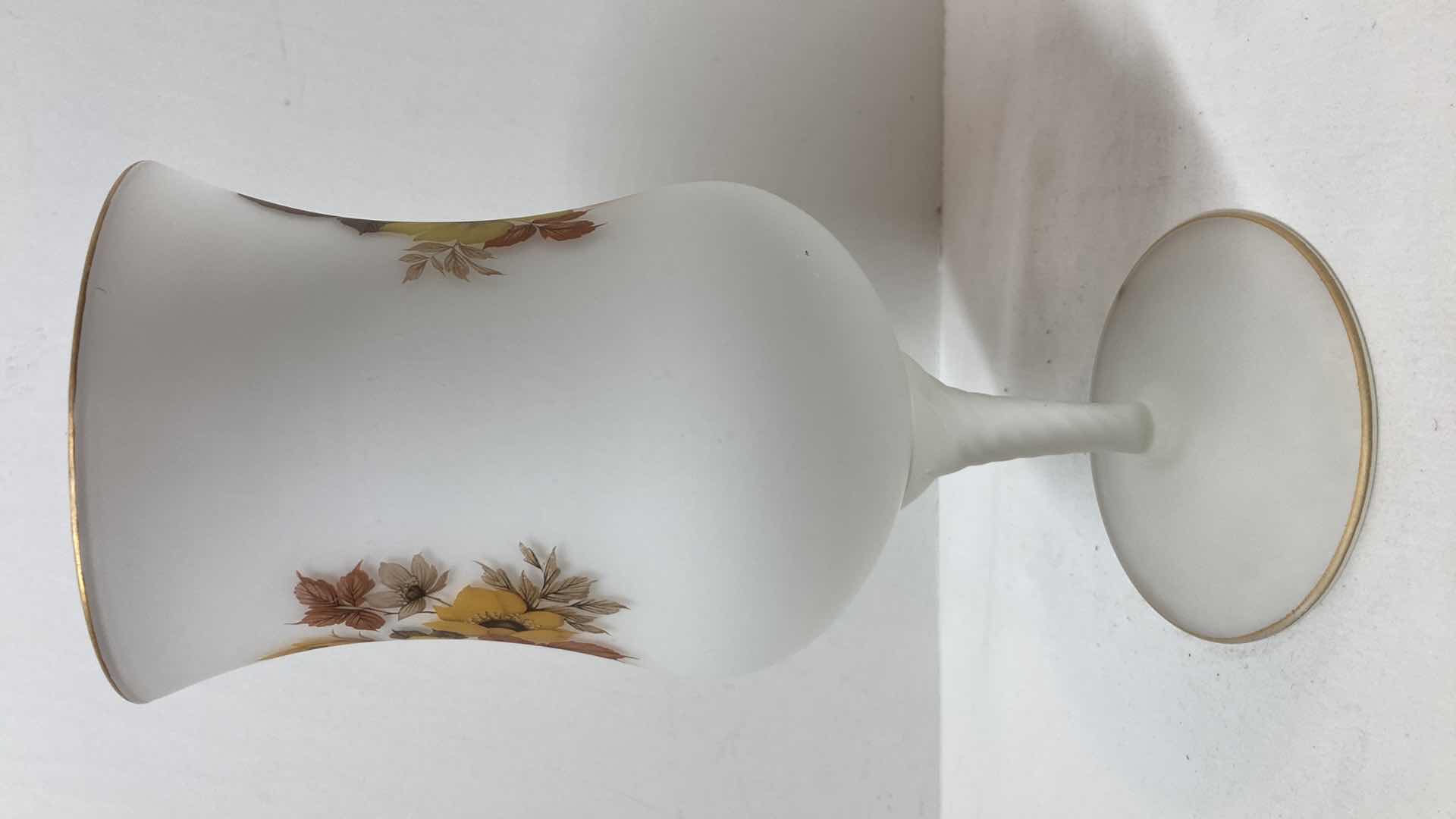 Photo 1 of FLORAL WHITE GLASS GOBLET 5” X 11.5”