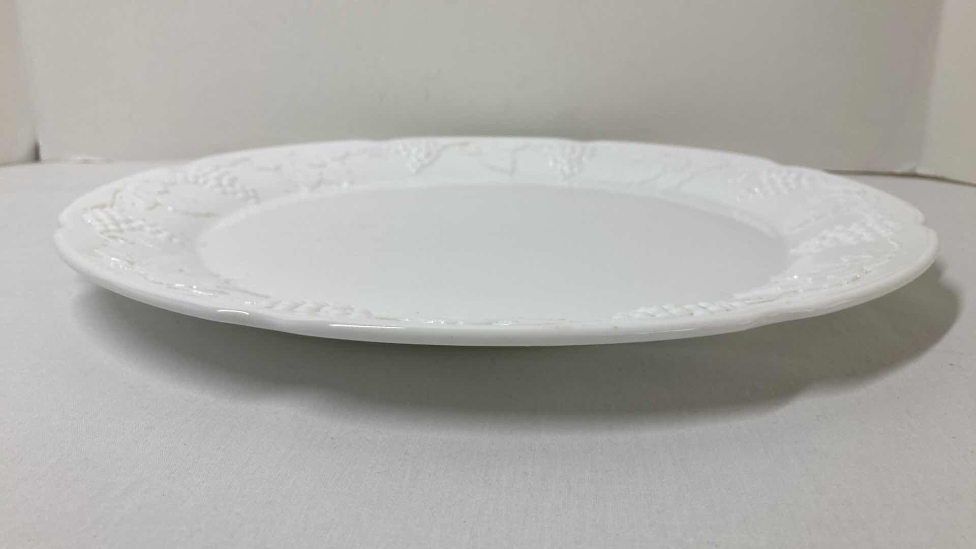 Photo 1 of MILK GLASS GRAPEVINE PUNCH BOWLS & PLATTER W PEDESTAL SERVING BOWL