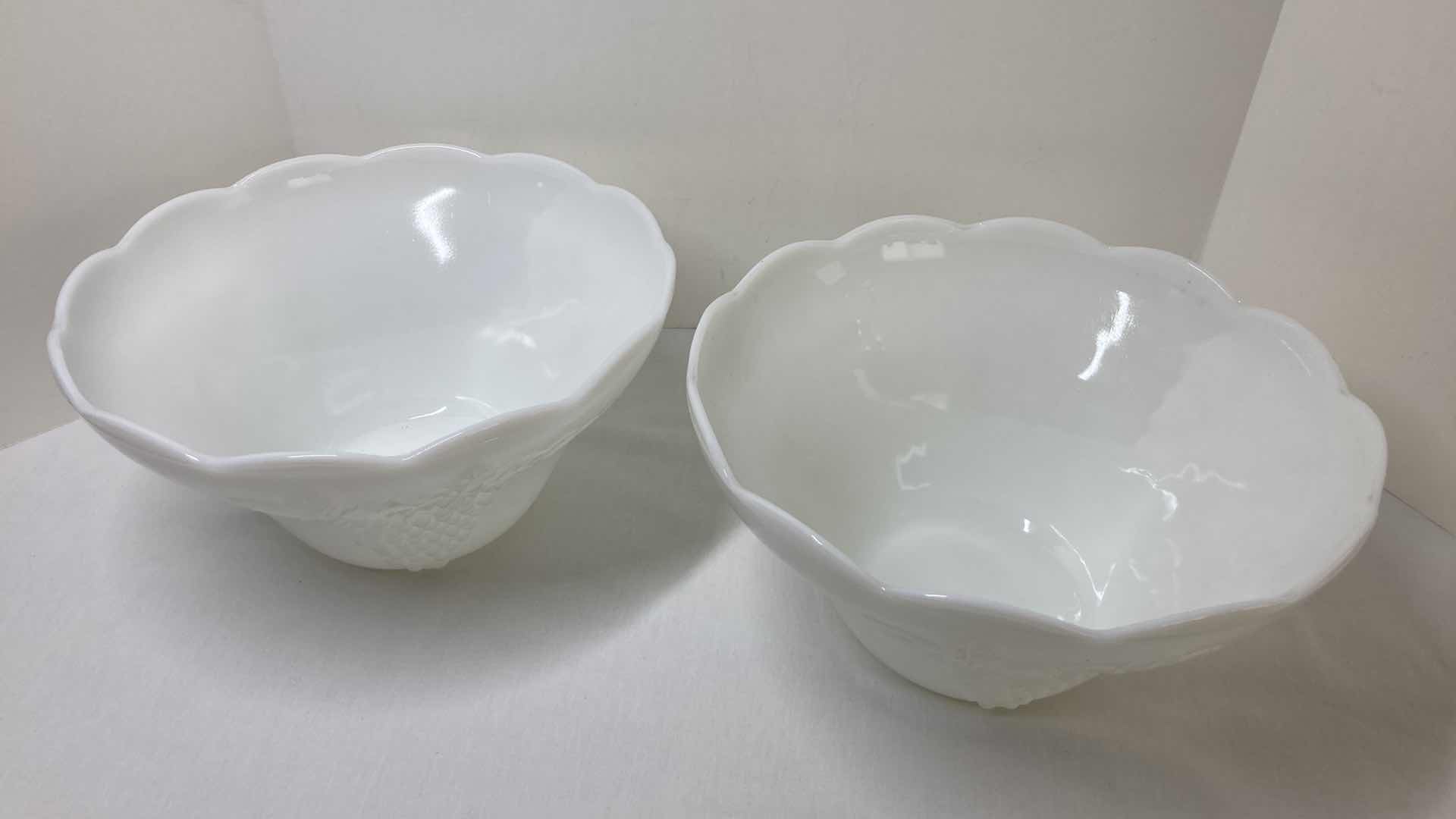 Photo 1 of MILK GLASS GRAPEVINE PUNCH BOWLS & PLATTER W PEDESTAL SERVING BOWL