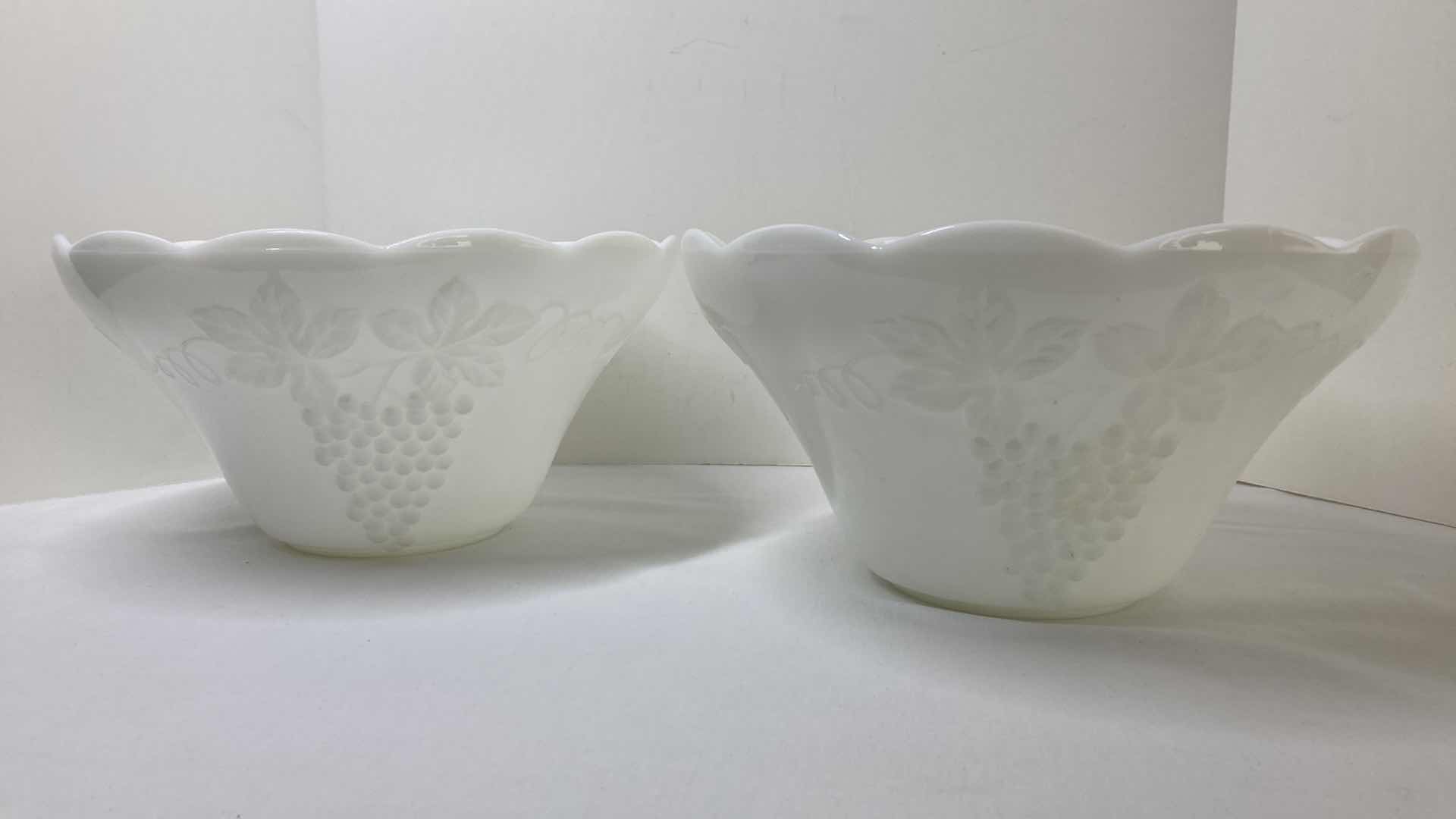 Photo 1 of MILK GLASS GRAPEVINE PUNCH BOWLS & PLATTER W PEDESTAL SERVING BOWL