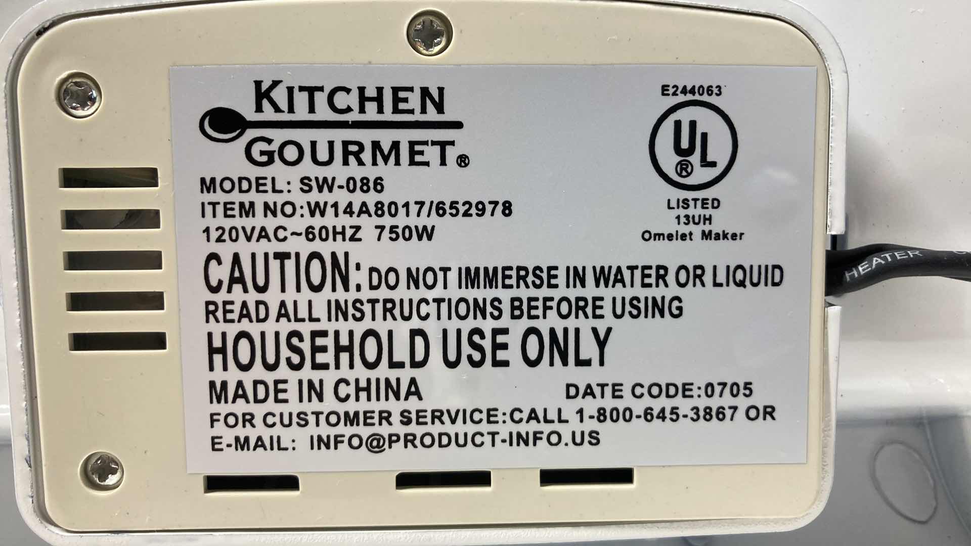 Photo 1 of KITCHEN GOURMET ELECTRIC OMELET MAKER MODEL SW-086