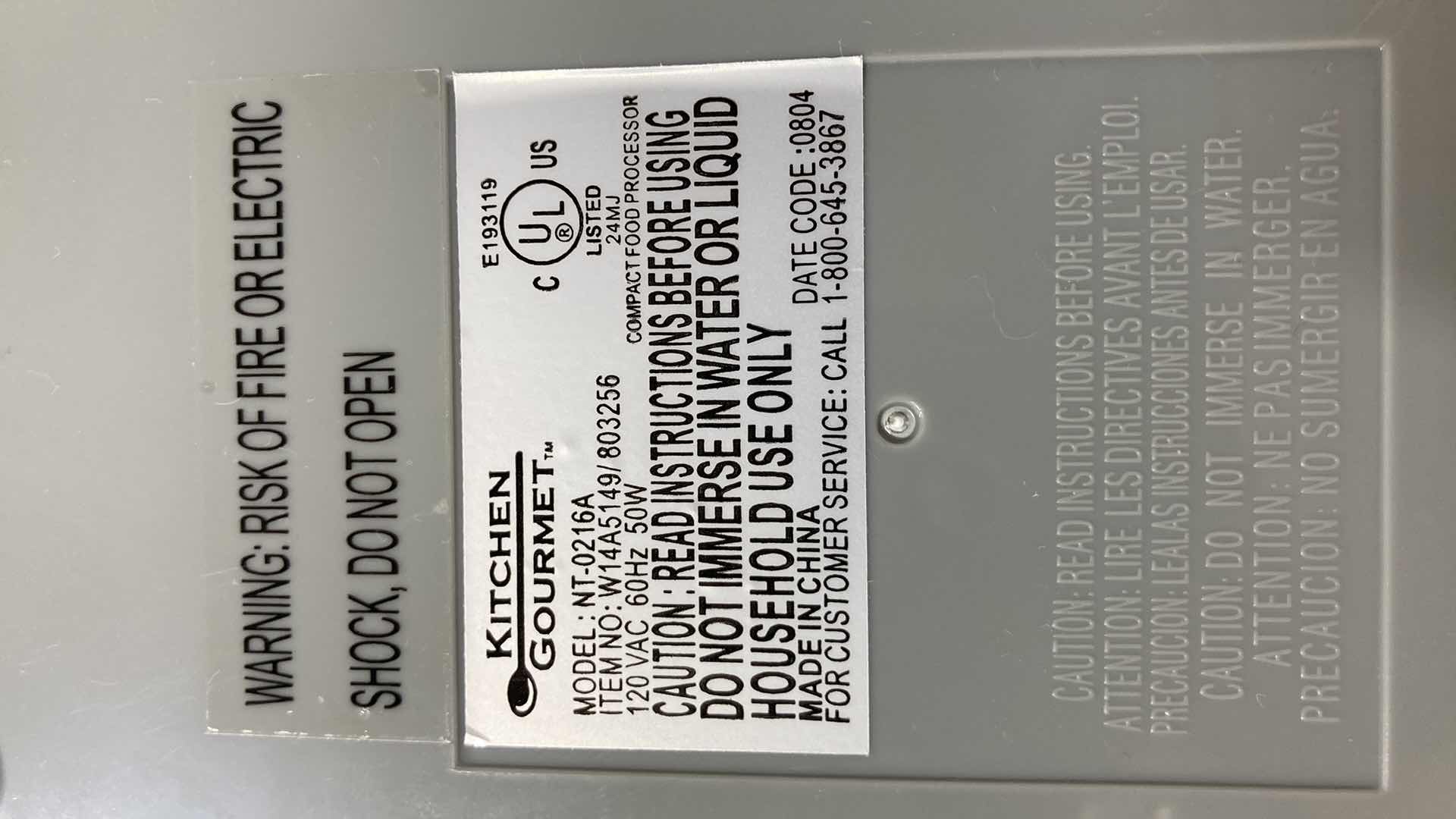 Photo 1 of KITCHEN GOURMET MINI FOOD PROCESSOR NT-0216A