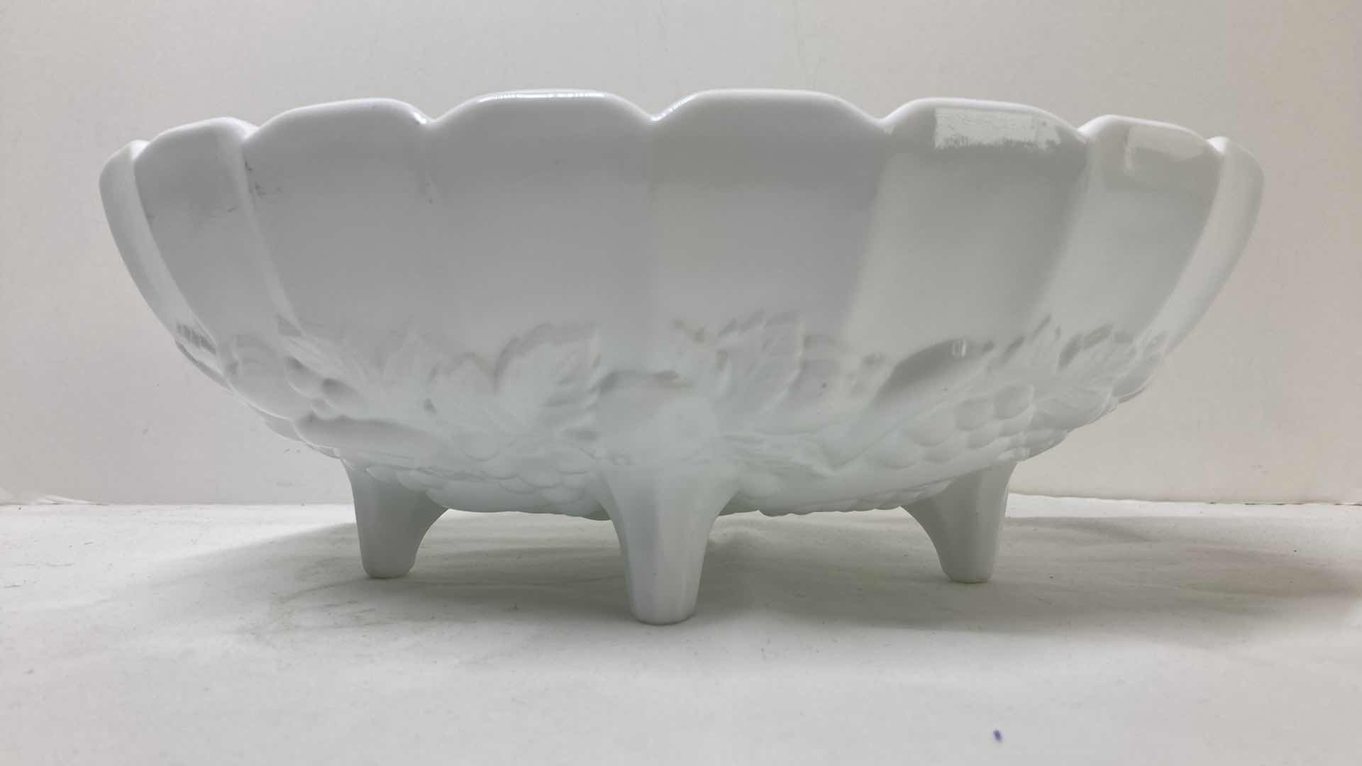Photo 3 of MILK GLASS PEDESTAL SERVING BOWLS (2)