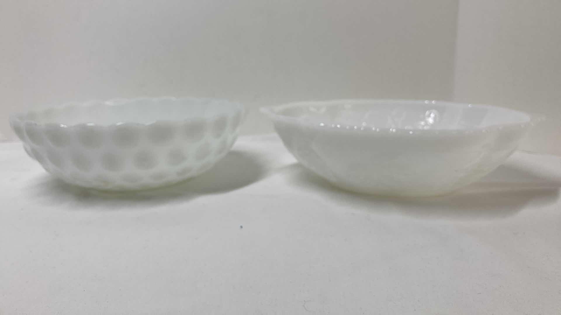 Photo 1 of MILK GLASS SERVING BOWLS- VARIOUS DESIGNS (4)
